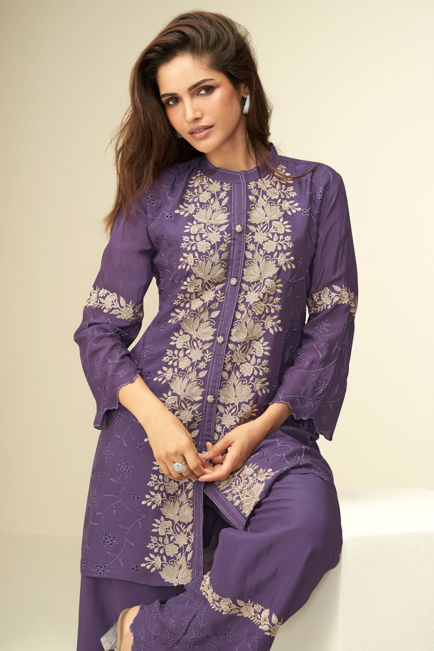 Purple Embroidered Chinon Co Ord Set-SS947_2_SareeButa.com