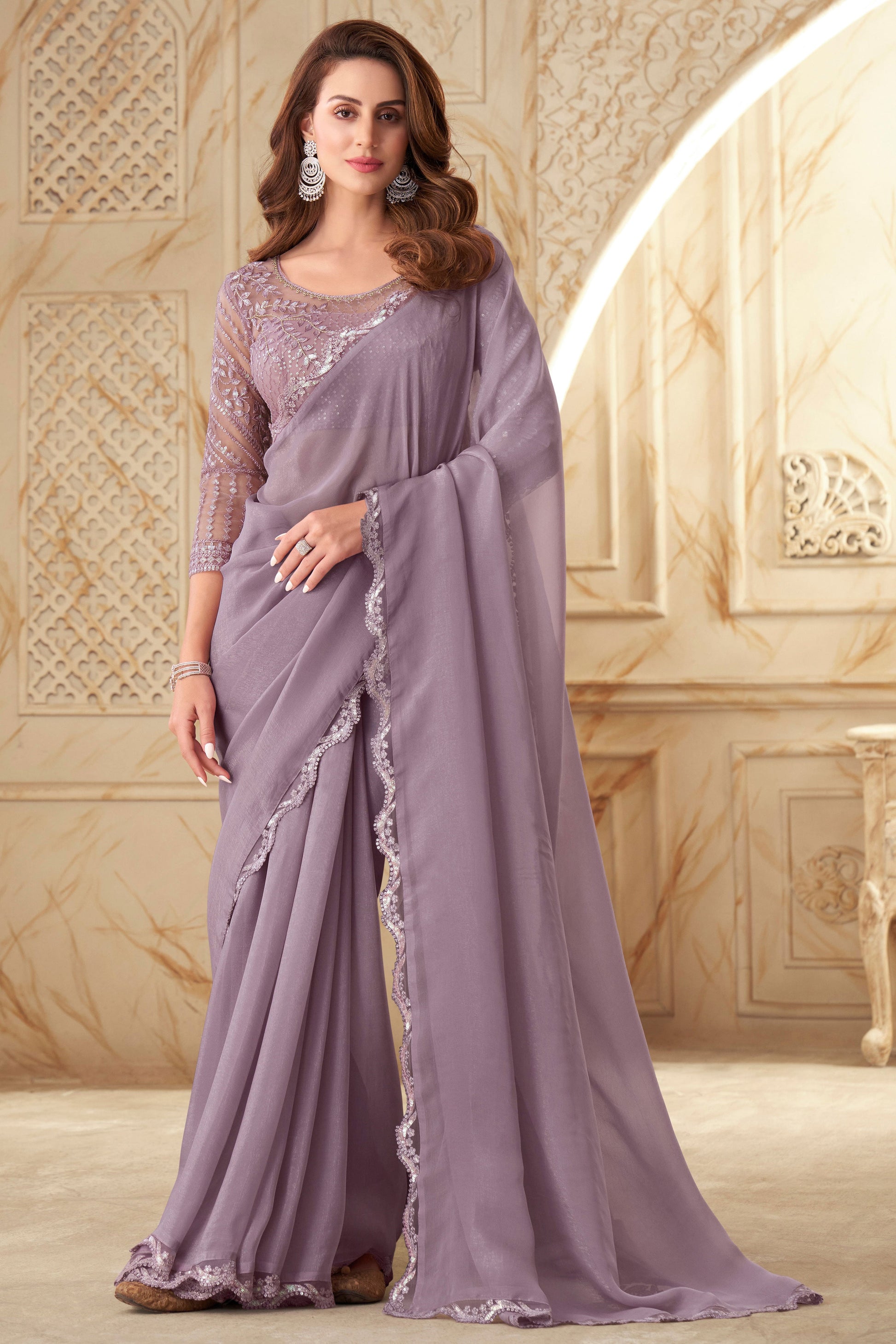 Purple Embroidered Georgette Saree-ZB133360_1_SareeButa.com