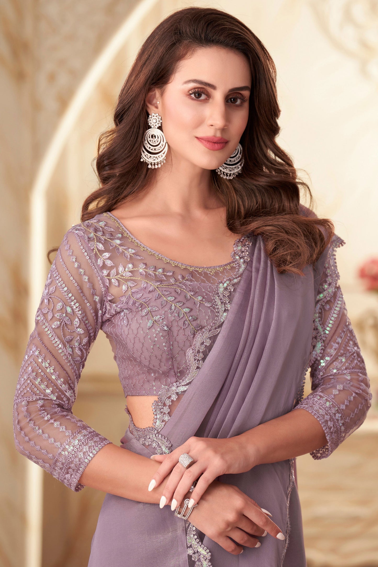 Purple Embroidered Georgette Saree-ZB133360_2_SareeButa.com