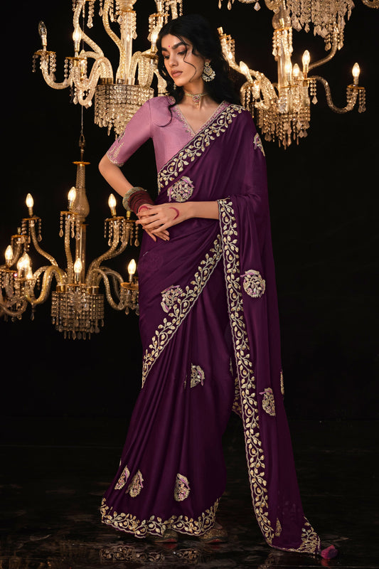 Purple Embroidered Organza Silk Saree-ZB130869_1