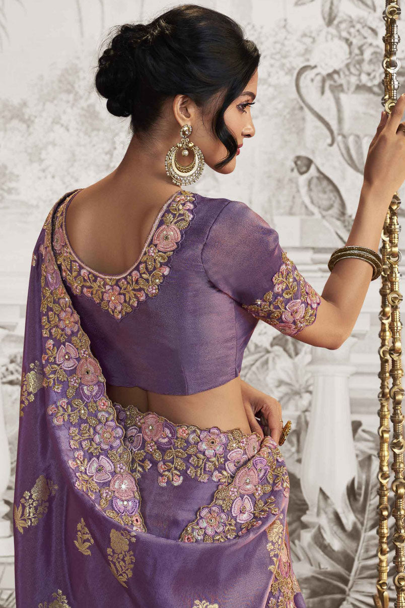 Purple Embroidered Viscose Saree-ZB131119_3