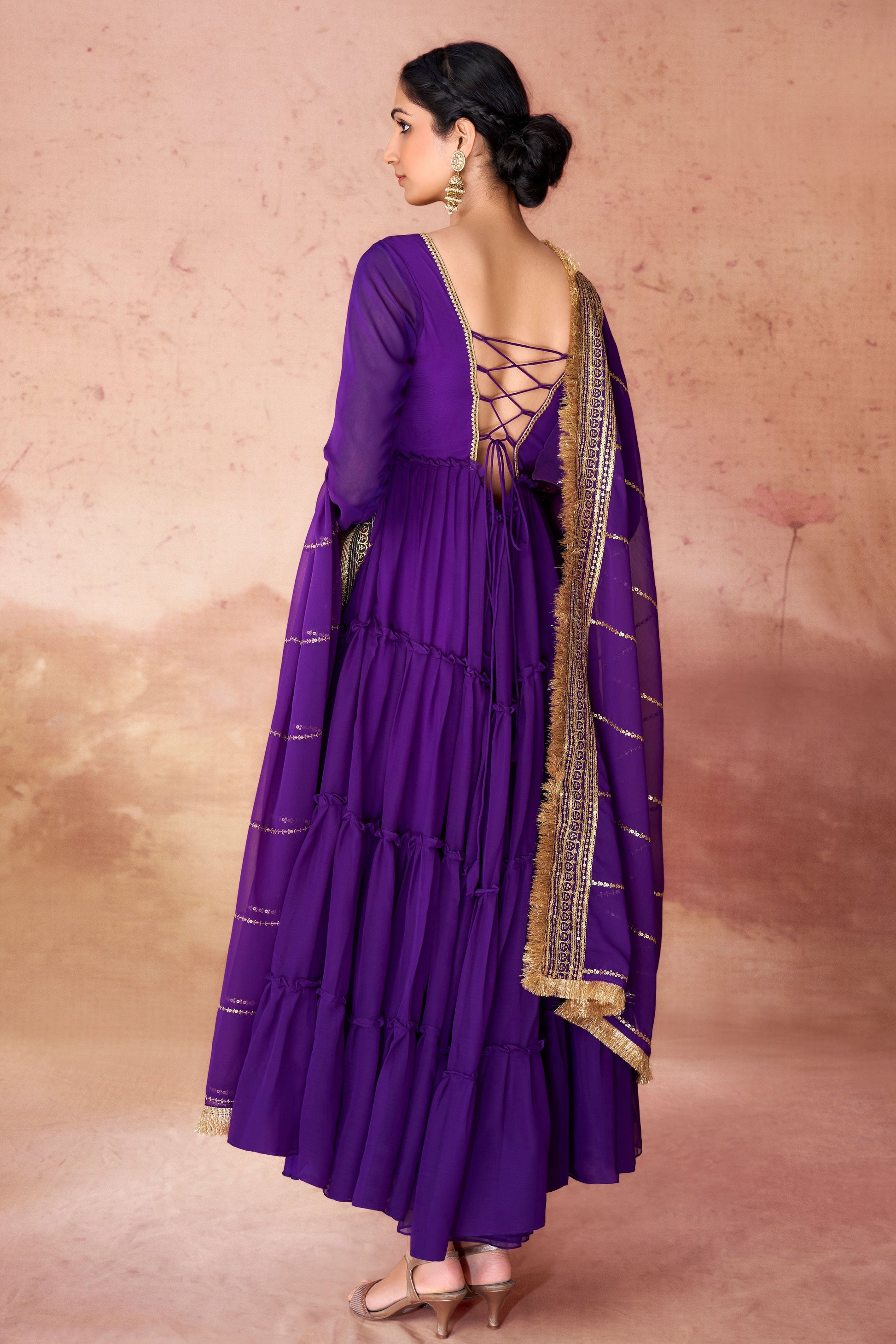 Purple Georgette Anarkali Suit XS