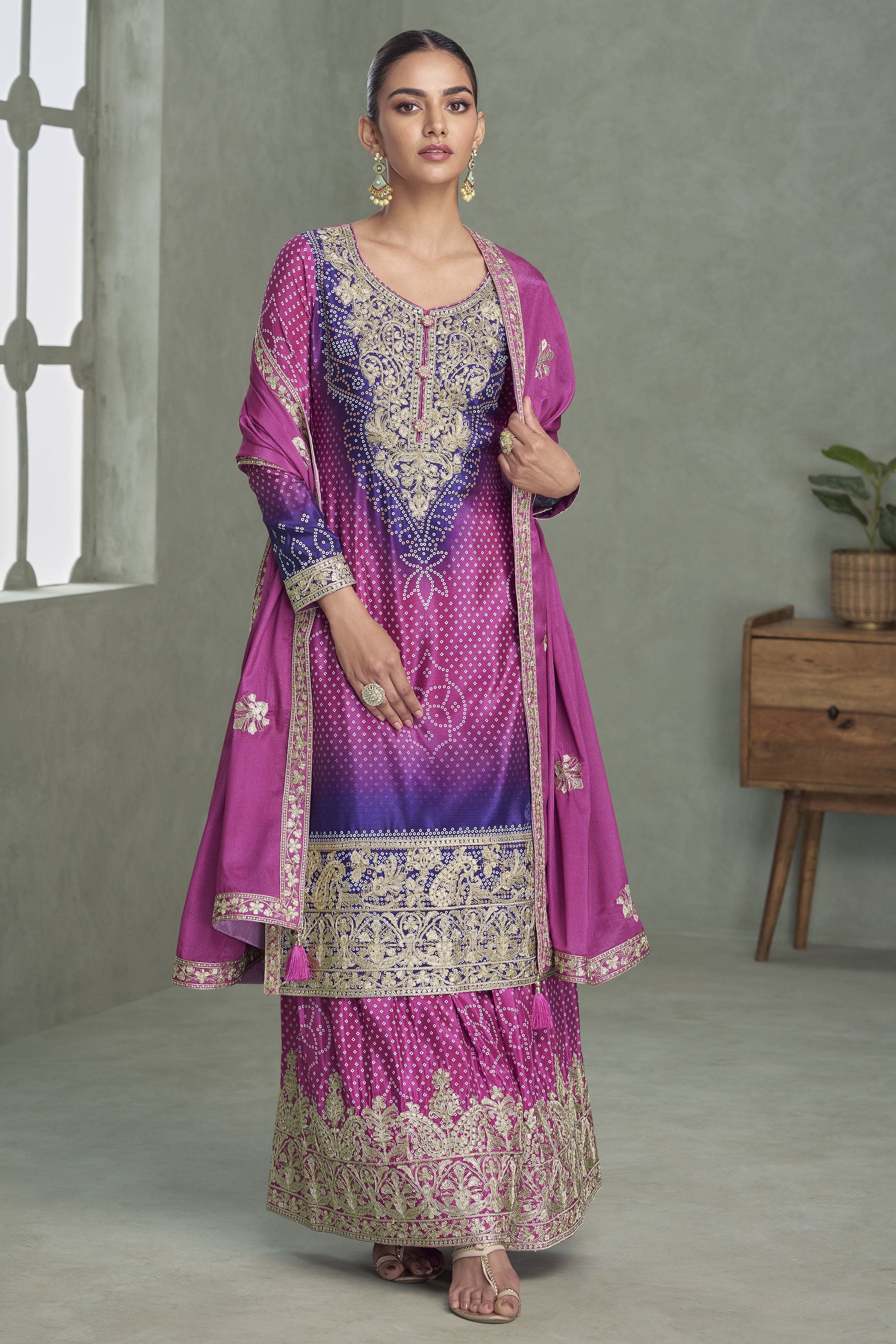 Purple Pink Readymade Embroidered Chinon Silk Suit-SS929_3_SareeButa.com