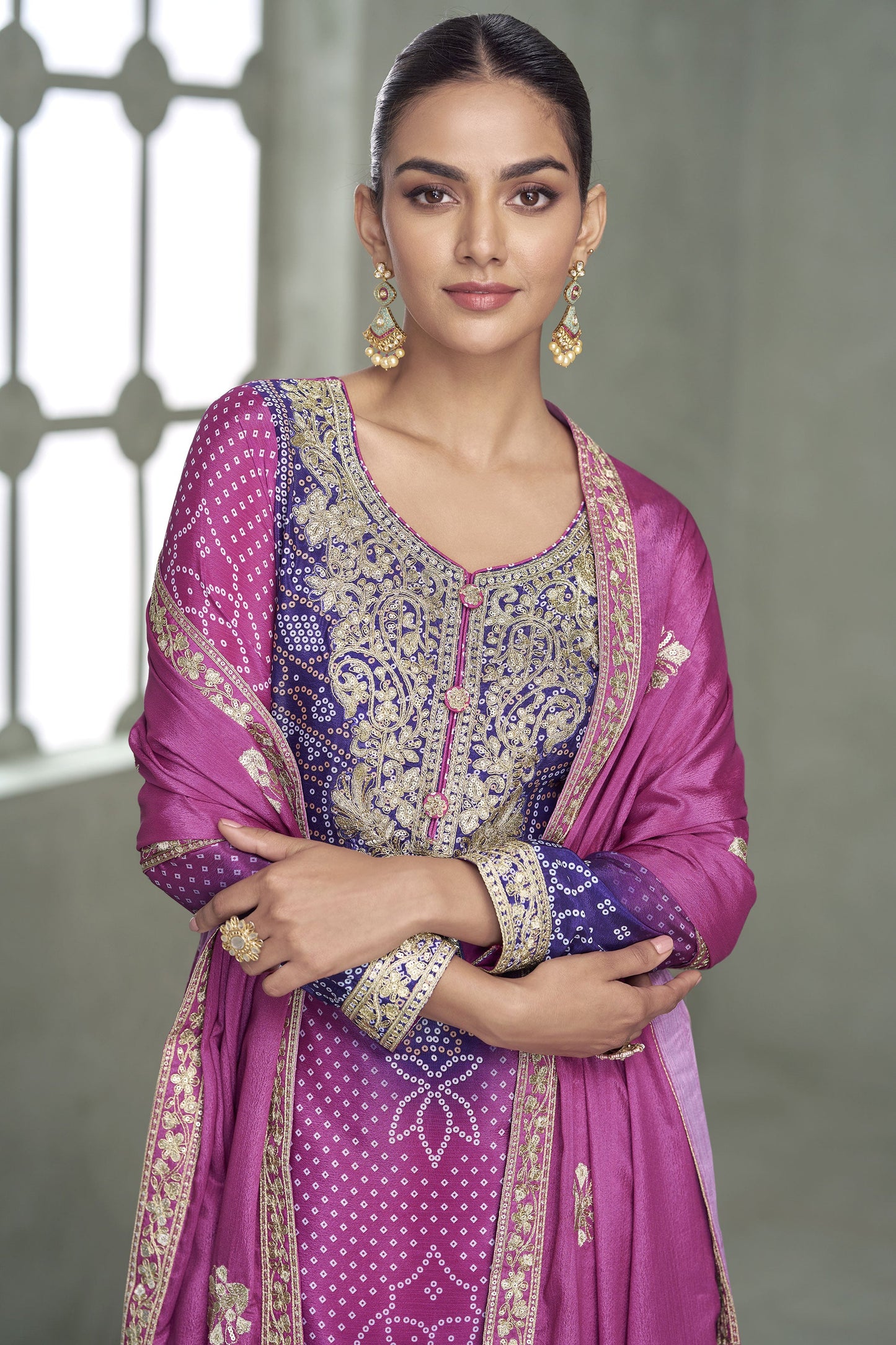 Purple Pink Readymade Embroidered Chinon Silk Suit-SS929_4_SareeButa.com