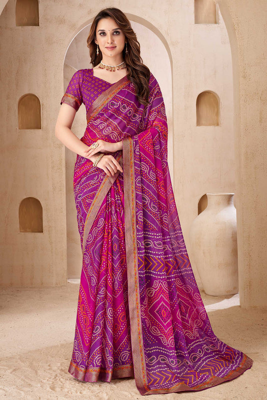 Purple Printed Chiffon Bandhani Saree-ZB134682_1_SareeButa.com
