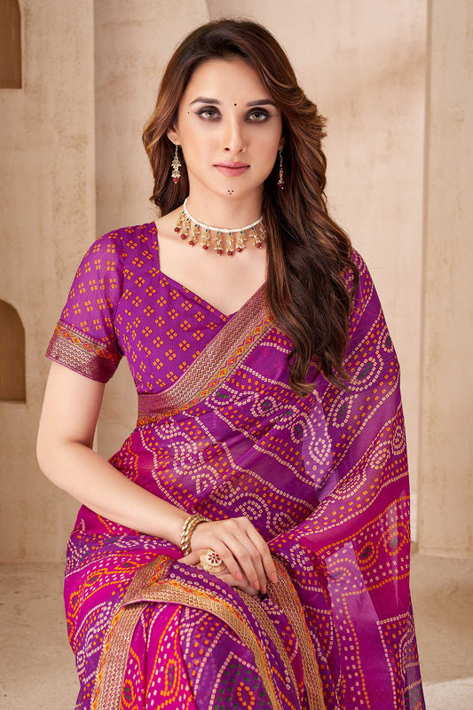 Purple Printed Chiffon Bandhani Saree-ZB134682_2_SareeButa.com