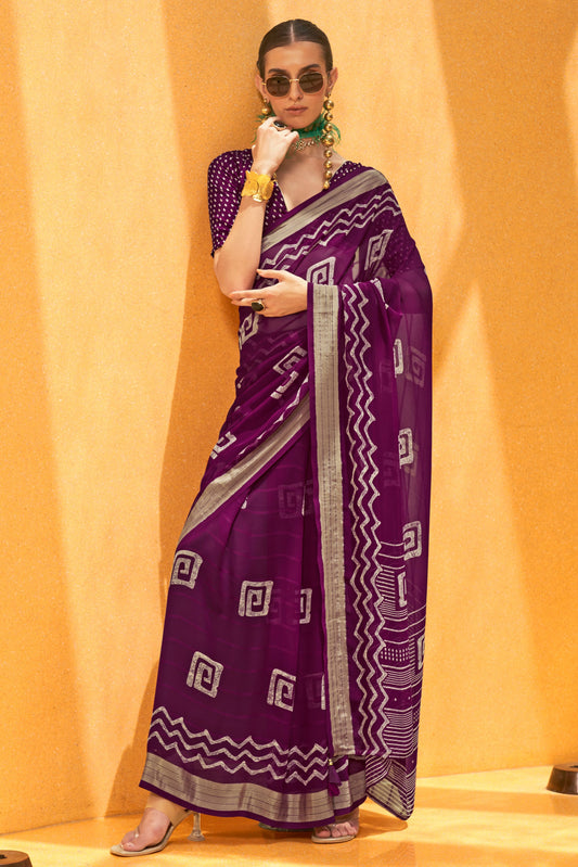 Purple Printed Georgette Saree-ZB133172_1_SareeButa.com