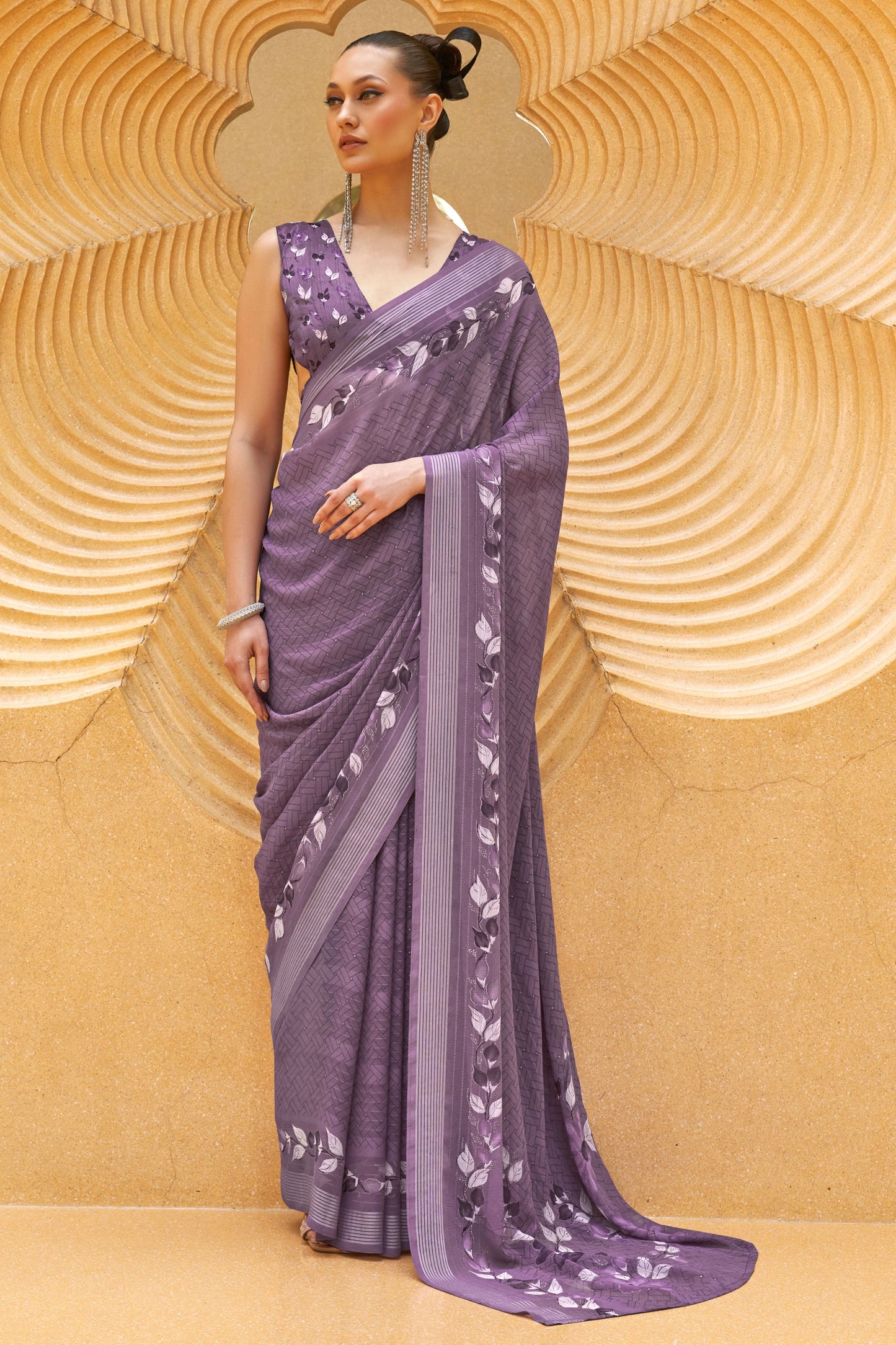 Purple Printed Georgette Saree-ZB133183_1_SareeButa.com