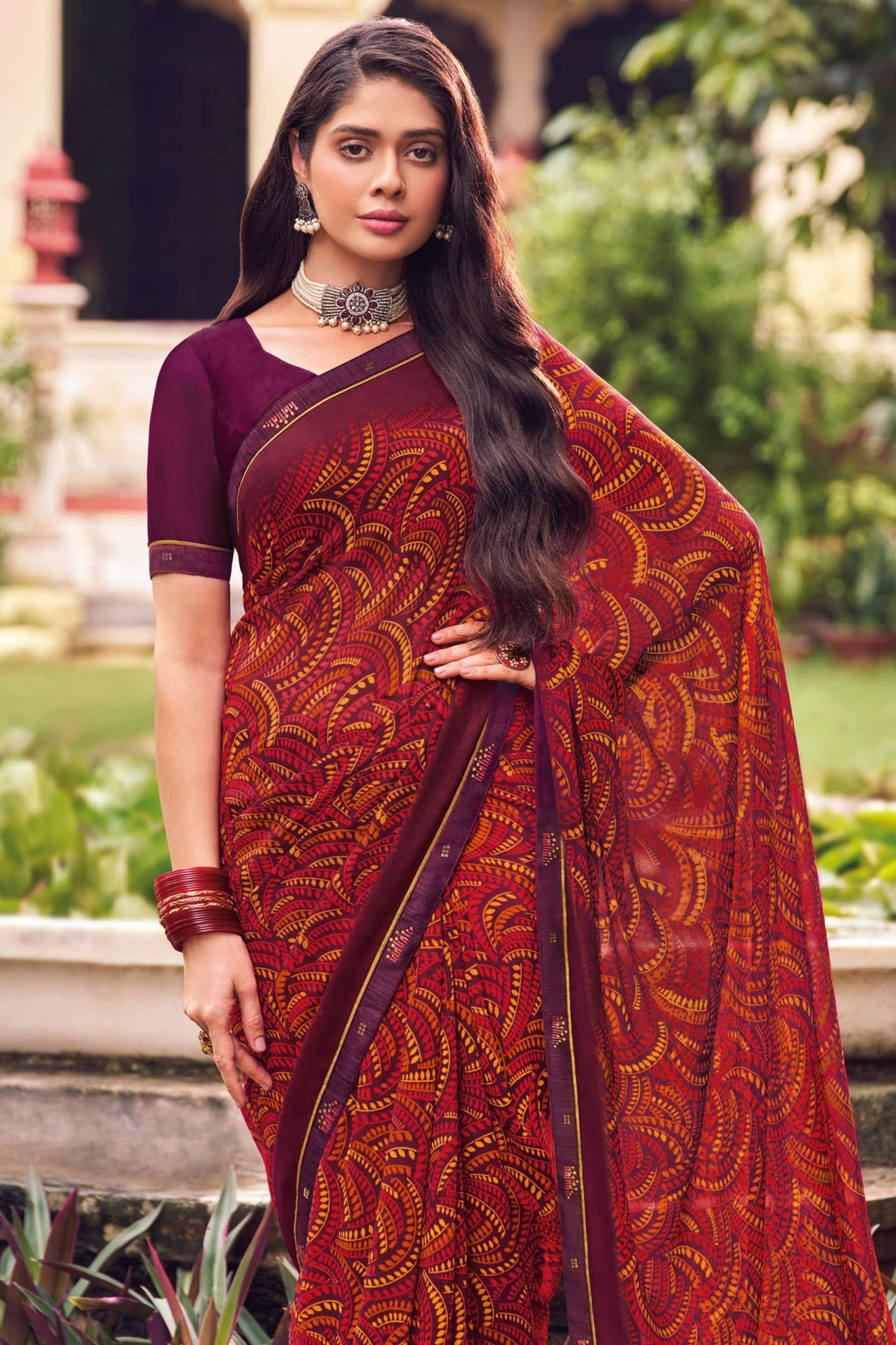 Purple Printed Georgette Saree-ZB133254_2_SareeButa.com