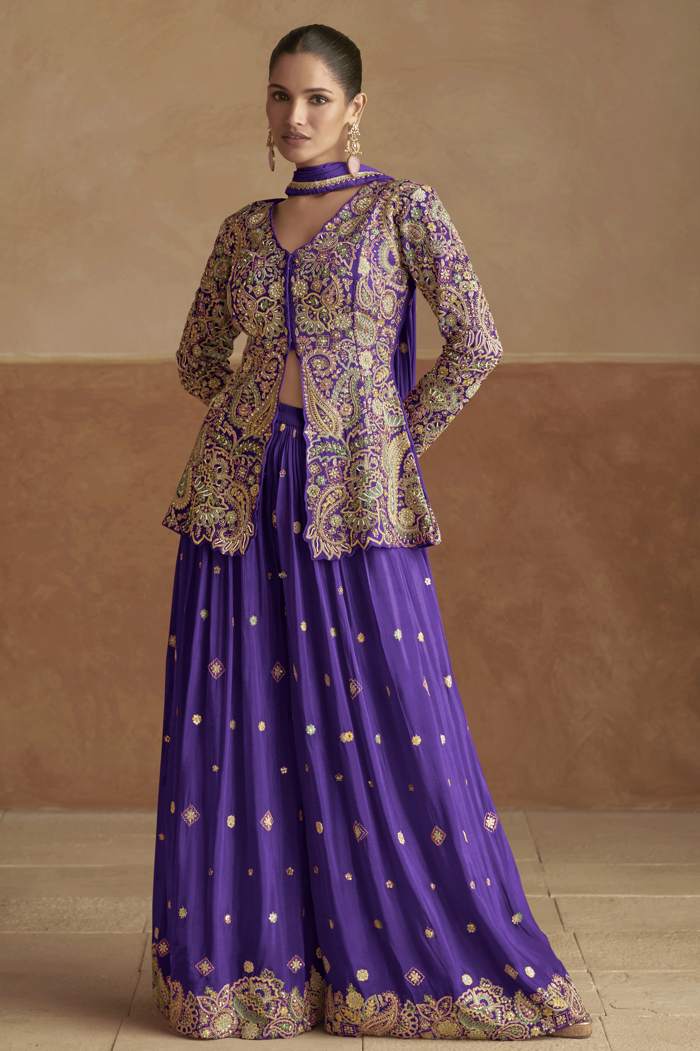 Purple Readymade Chinon Palazzo Set with Dupatta-SS894_1_SareeButa.com
