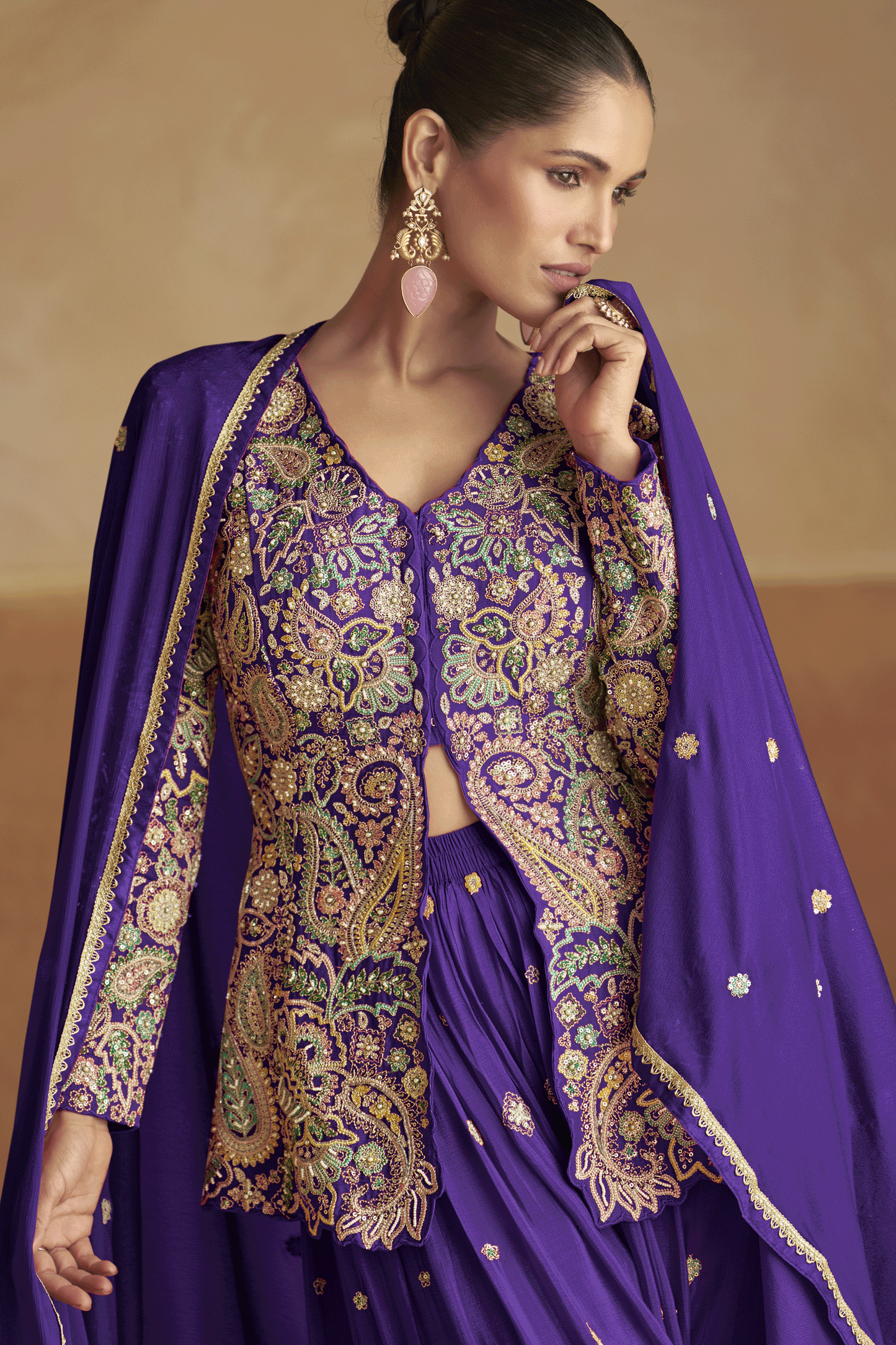 Purple Readymade Chinon Palazzo Set with Dupatta-SS894_2_SareeButa.com