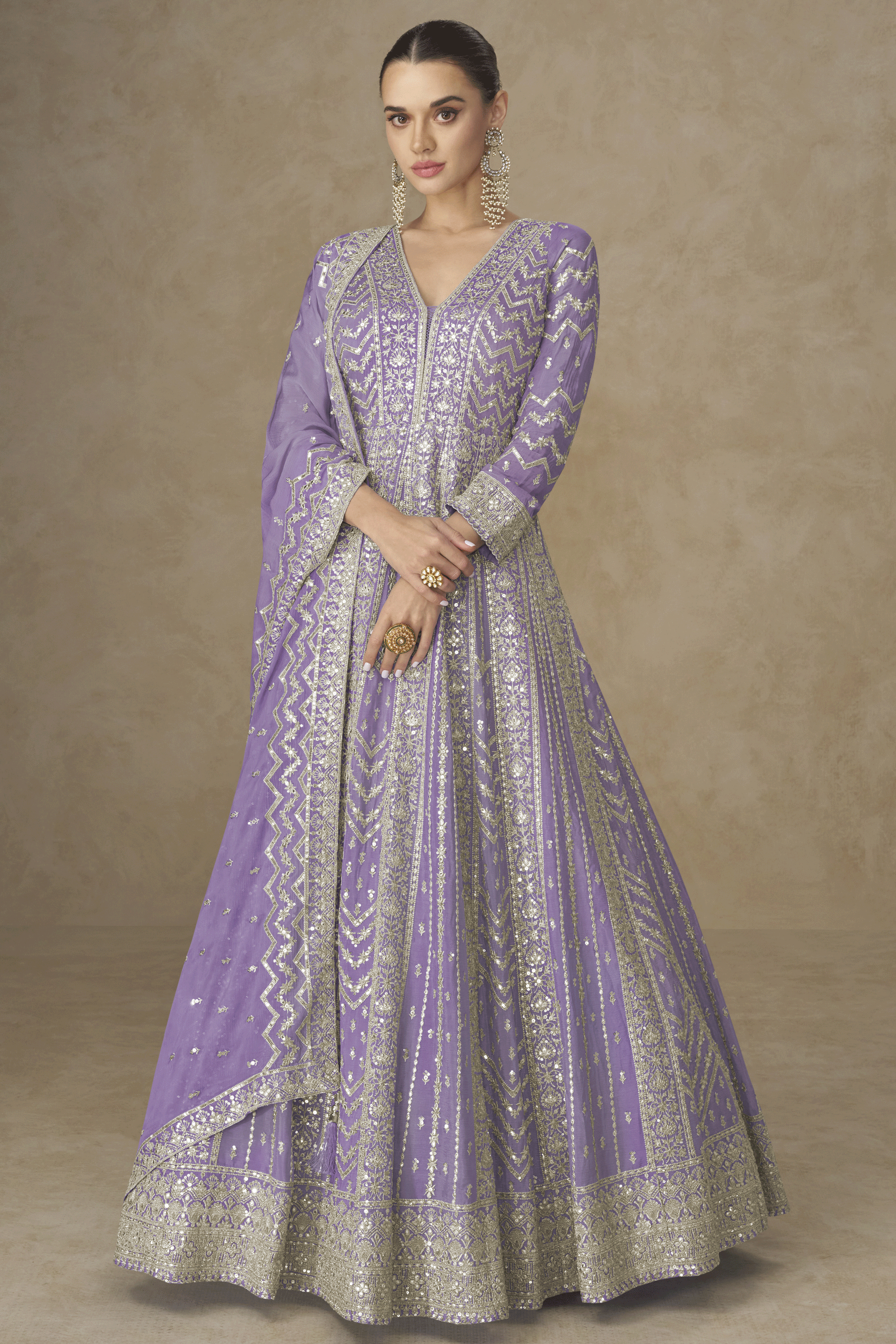 Purple Readymade Chinon Silk Gown with Dupatta-SS799_1_SareeButa.com
