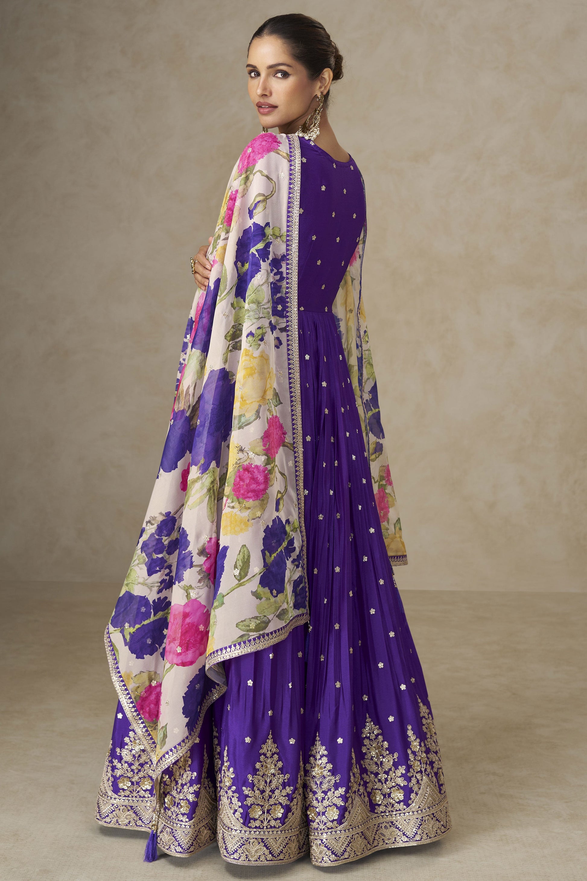 Purple Readymade Embroidered Chinon Gown With Dupatta-SS835_3_SareeButa.com