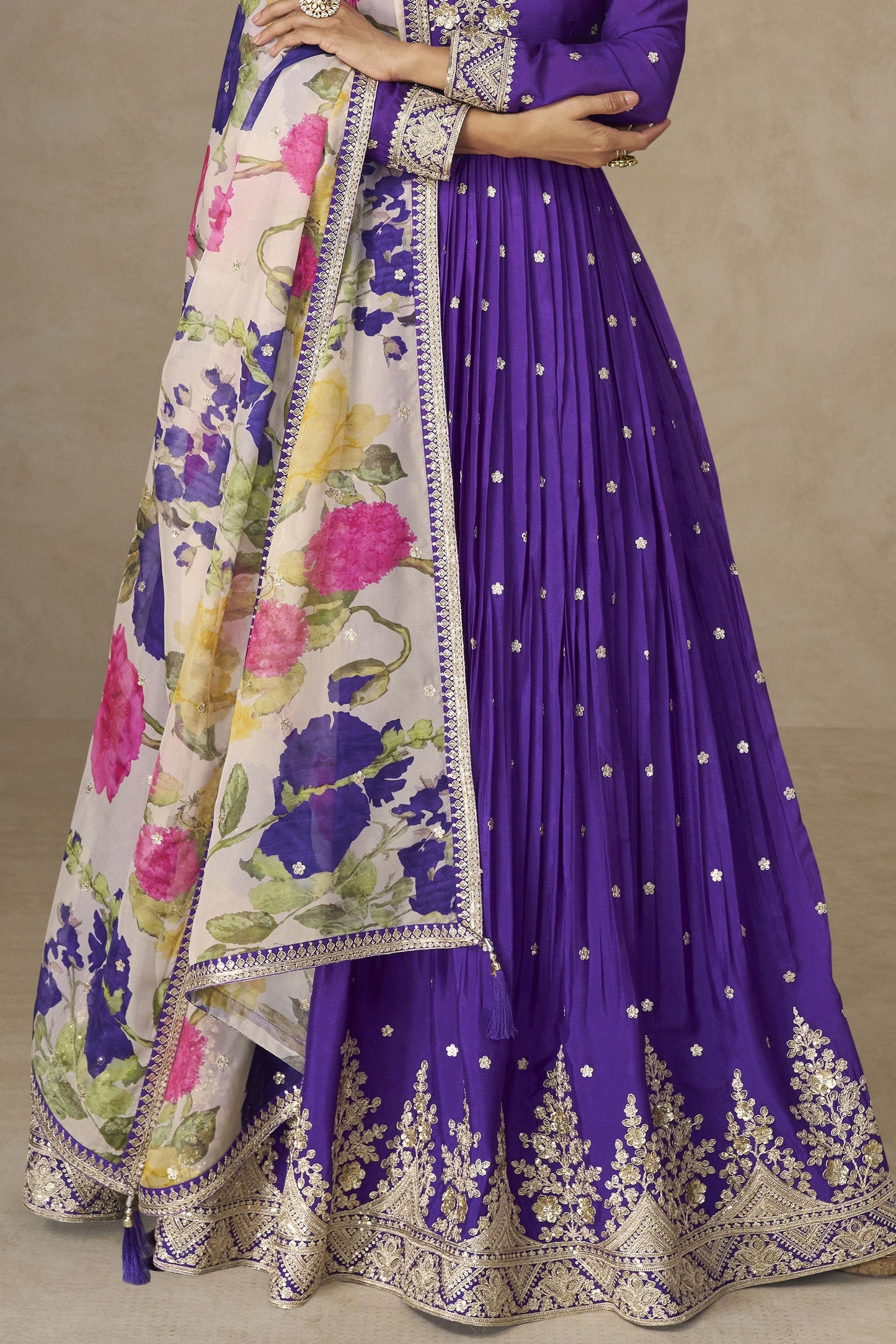 Purple Readymade Embroidered Chinon Gown With Dupatta-SS835_5_SareeButa.com
