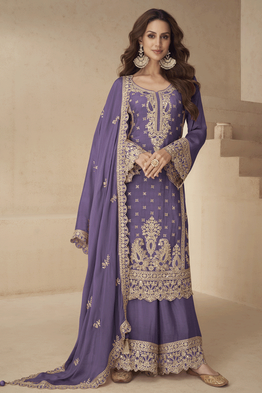 Purple Readymade Embroidered Chinon Palazzo Suit-SS905_1_SareeButa.com