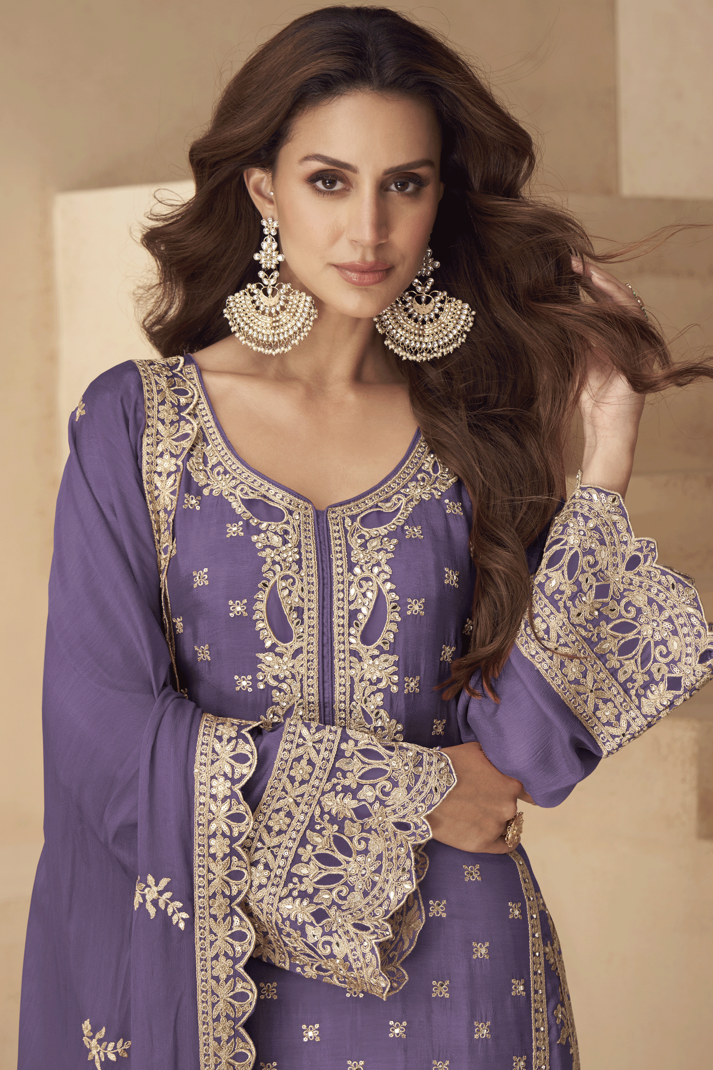 Purple Readymade Embroidered Chinon Palazzo Suit-SS905_2_SareeButa.com