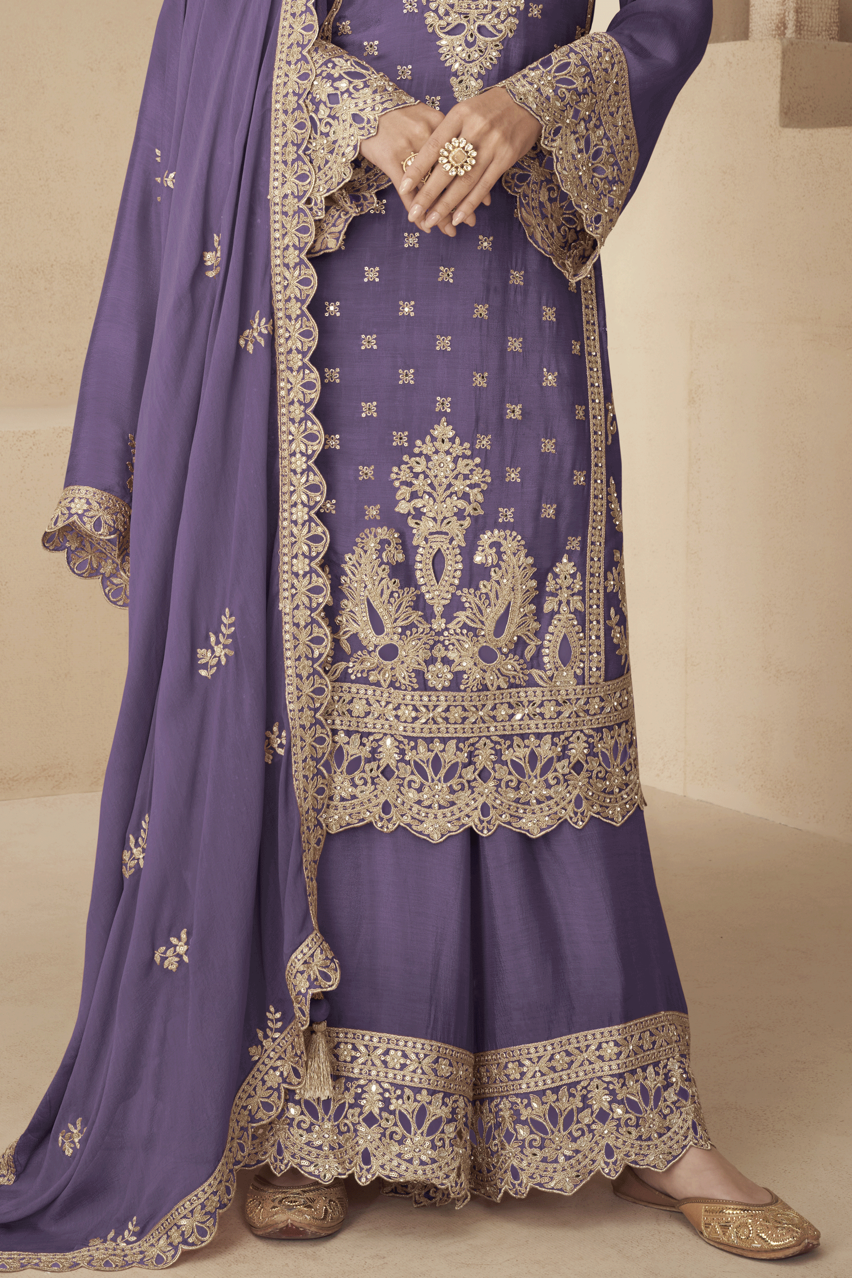 Purple Readymade Embroidered Chinon Palazzo Suit-SS905_3_SareeButa.com