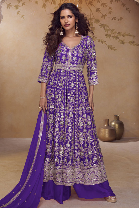 Purple Readymade Embroidered Chinon Palazzo Suit-SS945_1_SareeButa.com