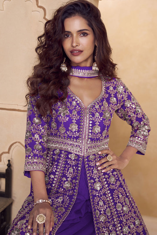 Purple Readymade Embroidered Chinon Palazzo Suit-SS945_2_SareeButa.com