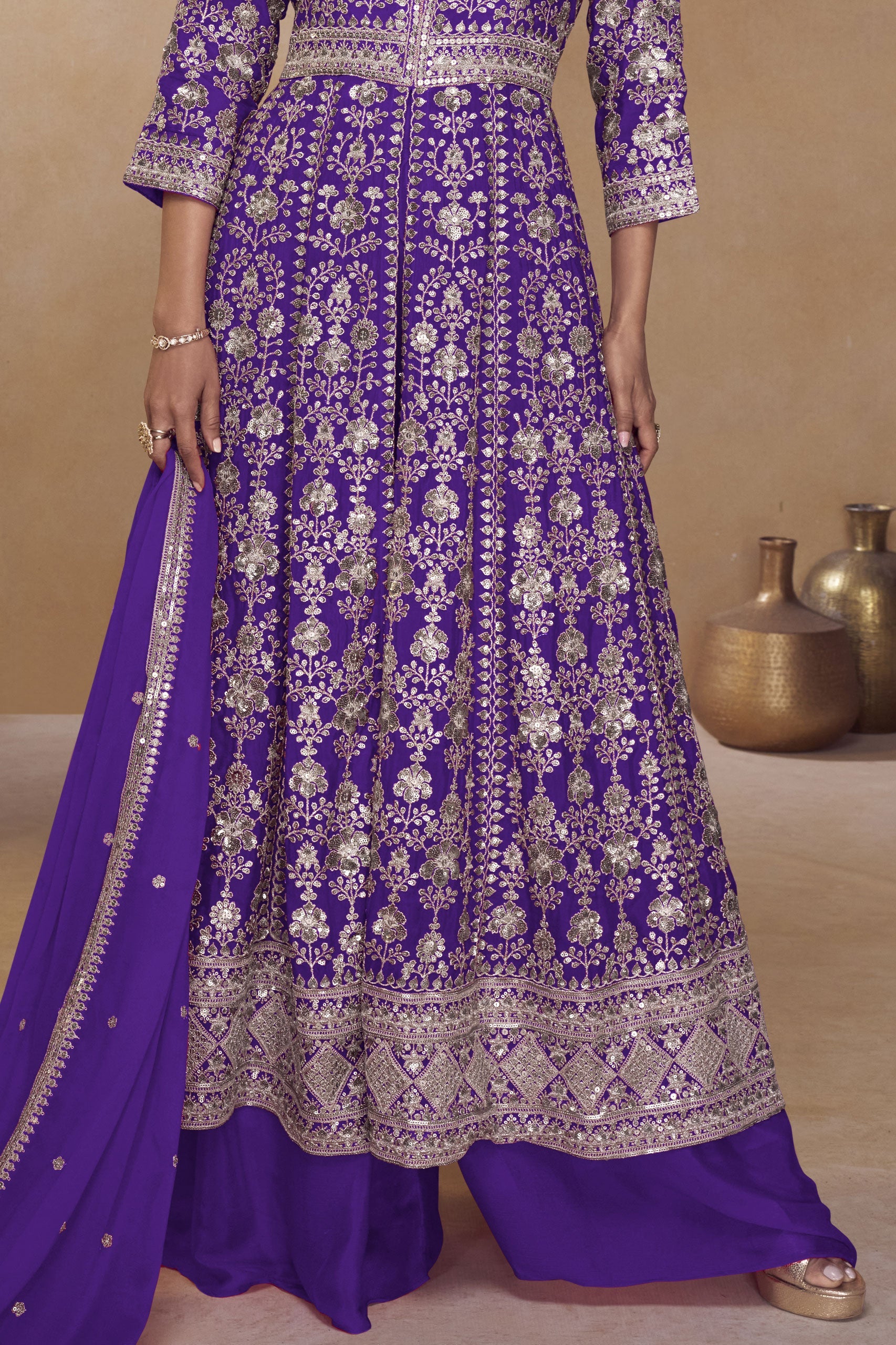Purple Readymade Embroidered Chinon Palazzo Suit-SS945_3_SareeButa.com