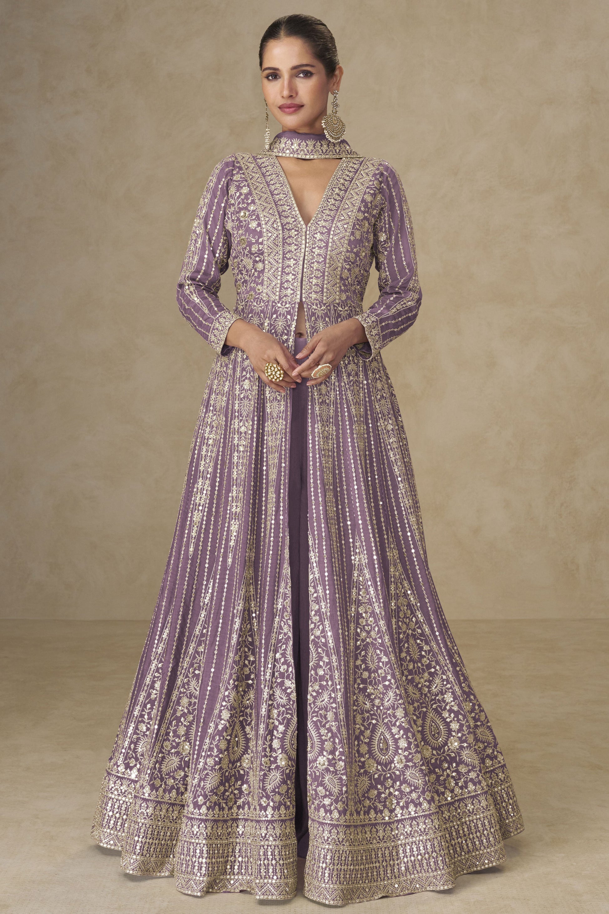 Purple Readymade Embroidered Chinon Palazzo Suit-SS948_1_SareeButa.com