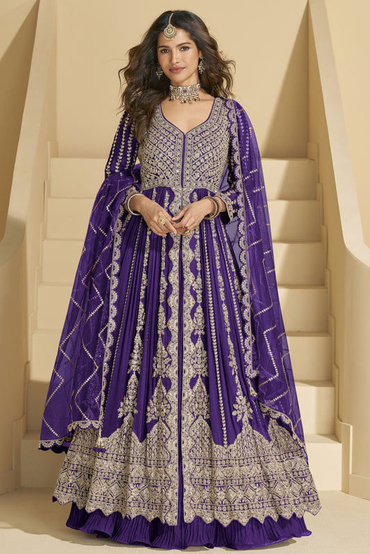 Purple Readymade Embroidered Chinon Silk Skirt Suit-SS828_1_SareeButa.com
