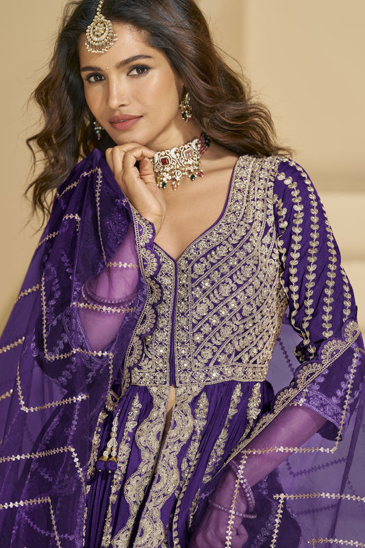 Purple Readymade Embroidered Chinon Silk Skirt Suit-SS828_2_SareeButa.com