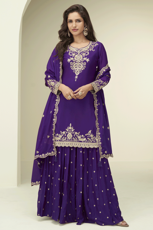 Purple Readymade Embroidered Chinon Silk Suit-SS868_1_SareeButa.com