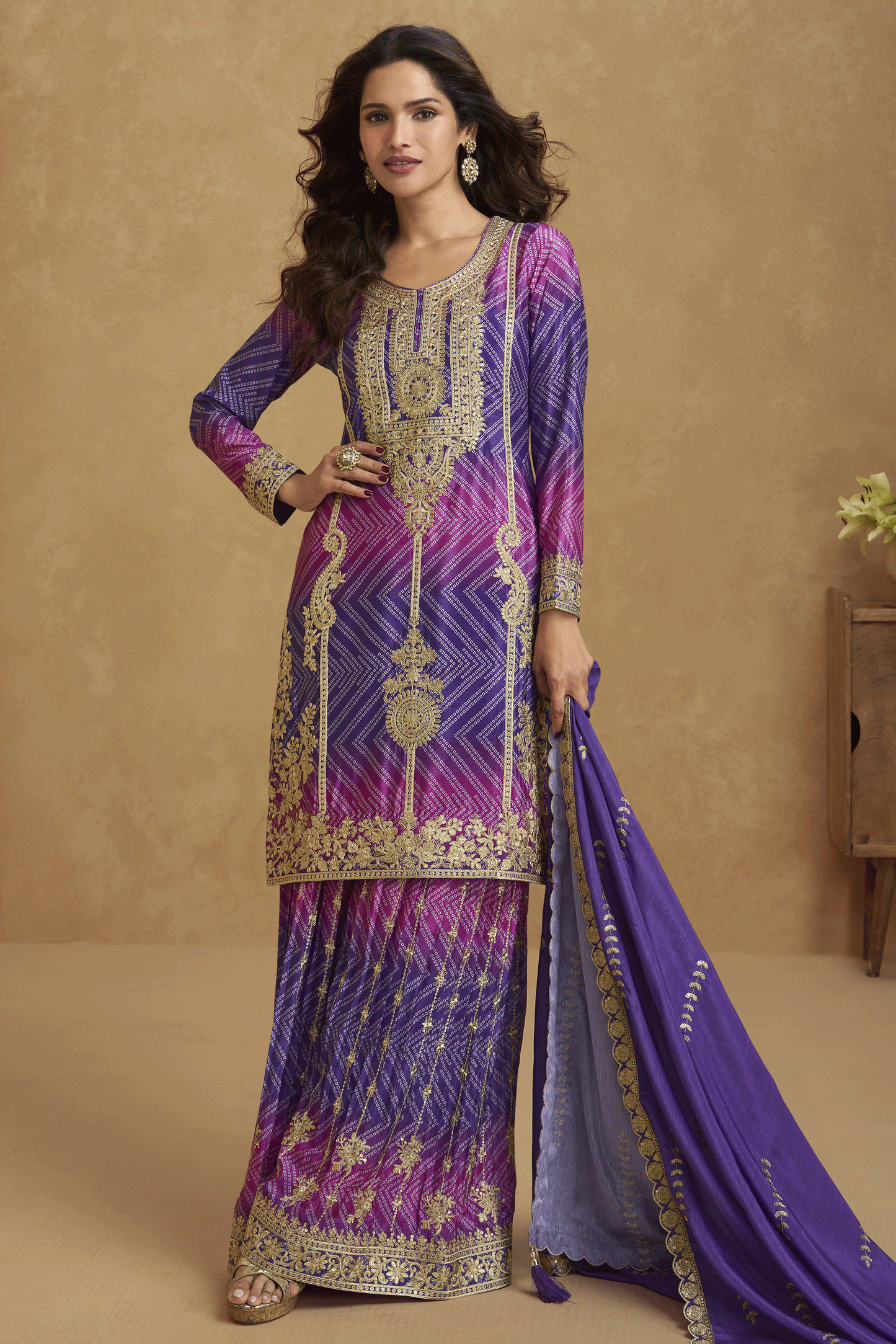 Purple Readymade Embroidered Chinon Silk Suit-SS878_4_SareeButa.com