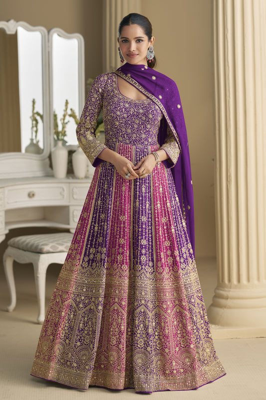 Purple Readymade Embroidered Georgette Gown with Dupatta-SS914_1_SareeButa.com