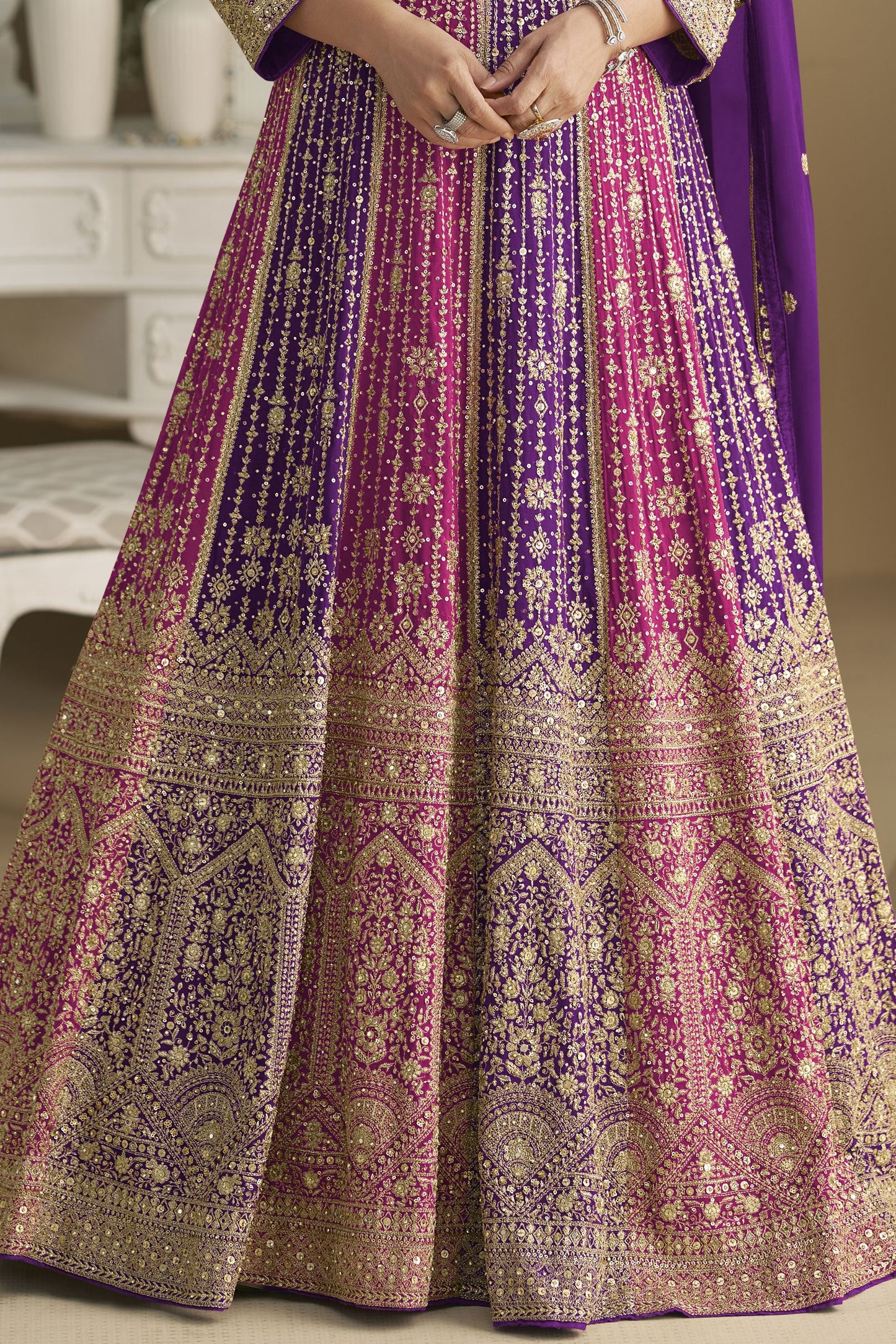 Purple Readymade Embroidered Georgette Gown with Dupatta-SS914_3_SareeButa.com