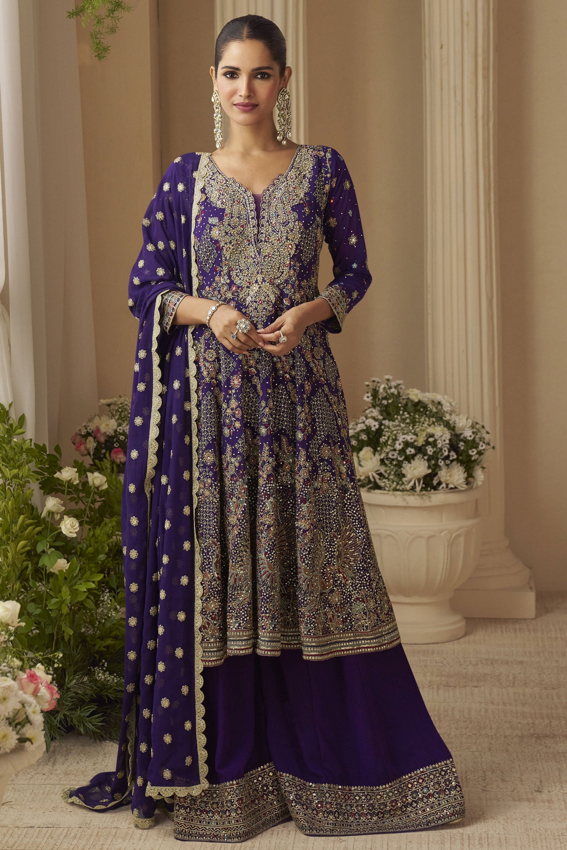 Purple Readymade Embroidered Georgette Suit-SS718_1_SareeButa.com