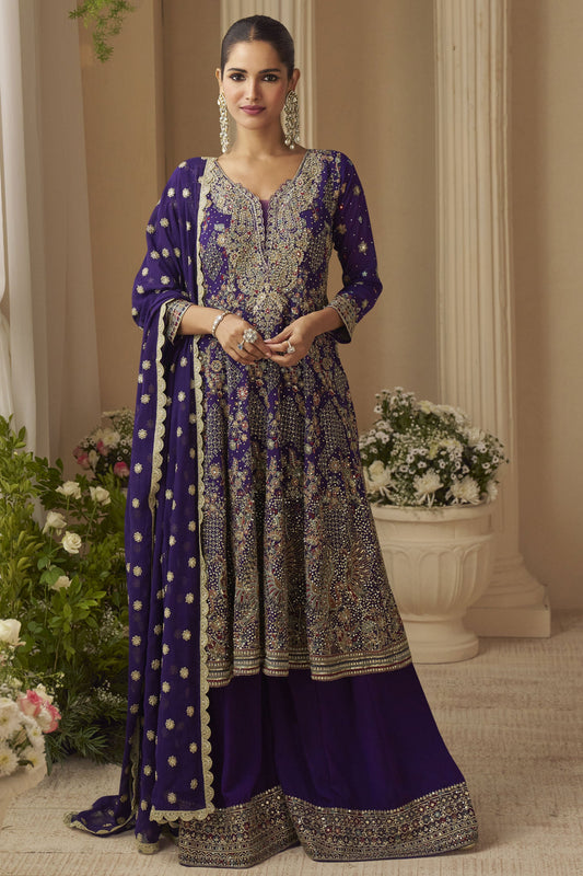Purple Readymade Embroidered Georgette Suit-SS718_1_SareeButa.com