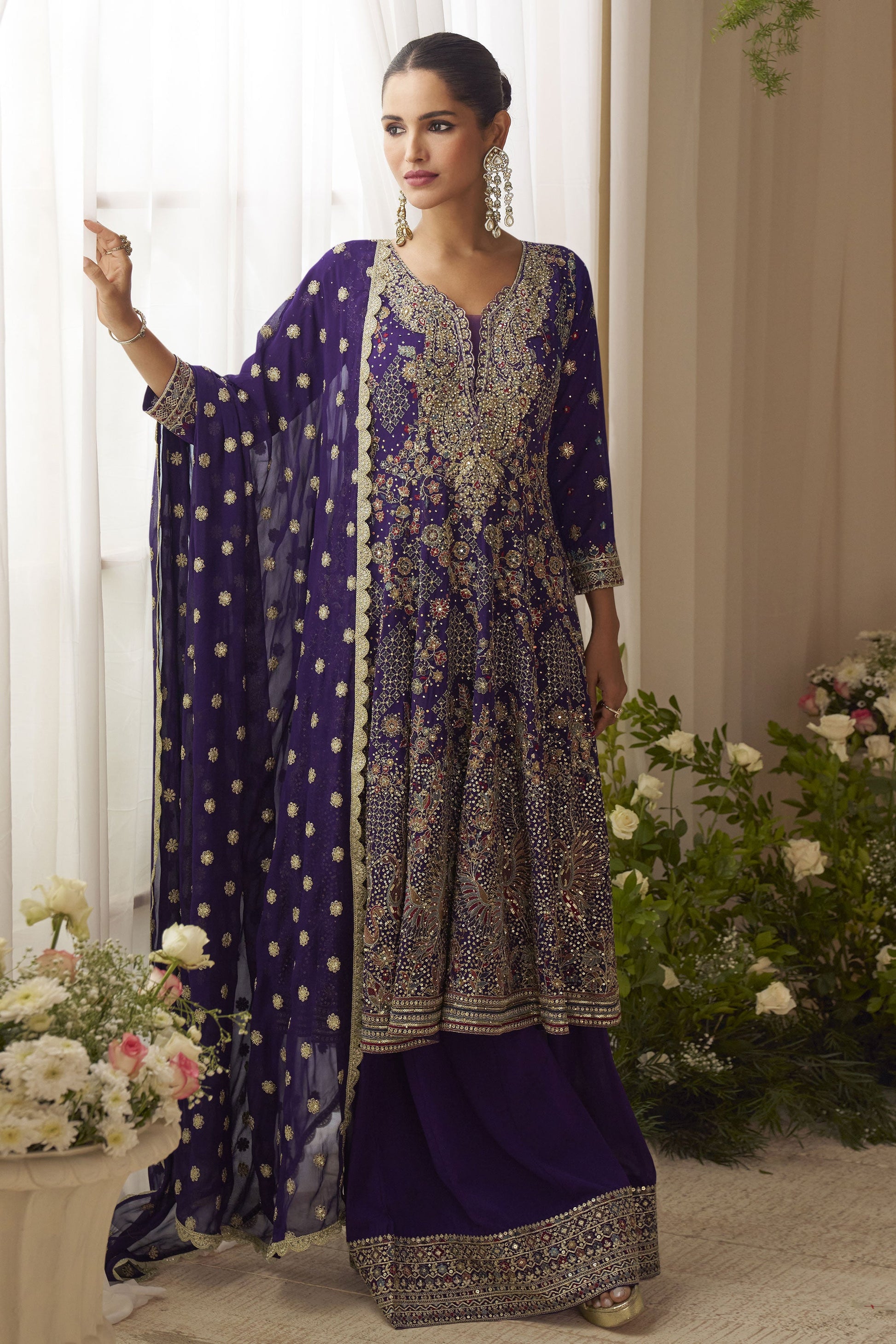Purple Readymade Embroidered Georgette Suit-SS718_3_SareeButa.com