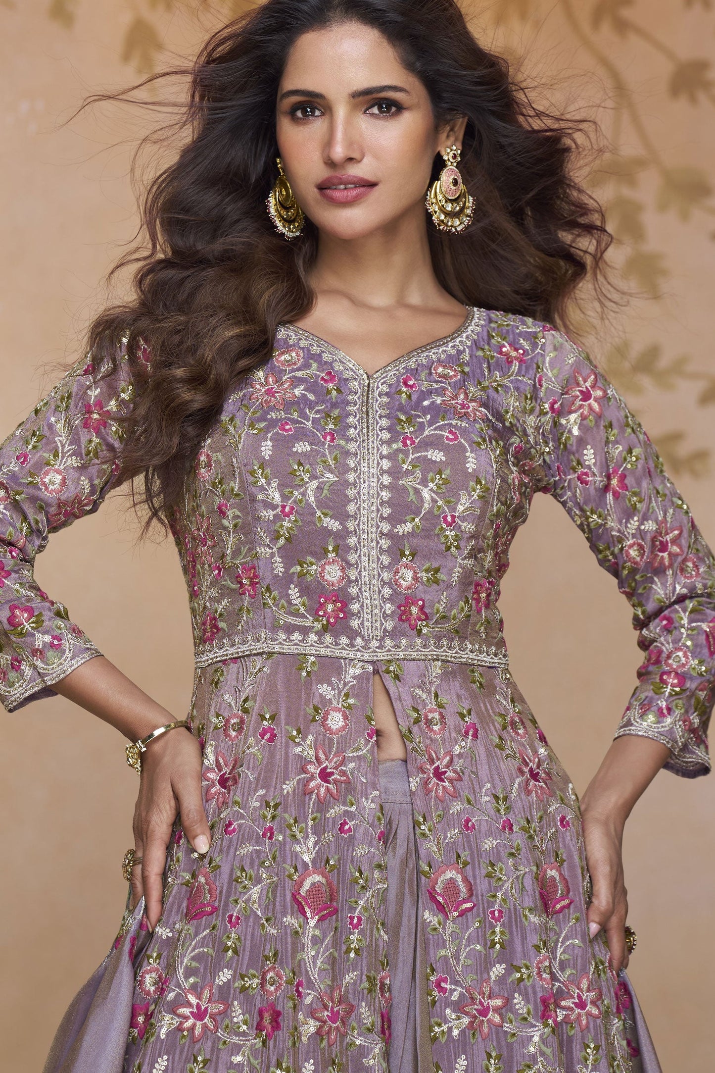 Purple Readymade Embroidered Silk Skirt Suit-SS833_2_SareeButa.com