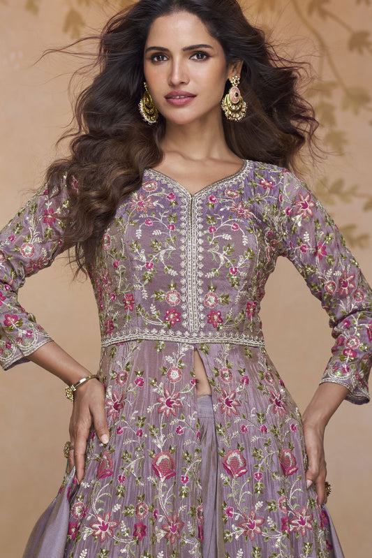 Purple Readymade Embroidered Silk Skirt Suit-SS833_2_SareeButa.com