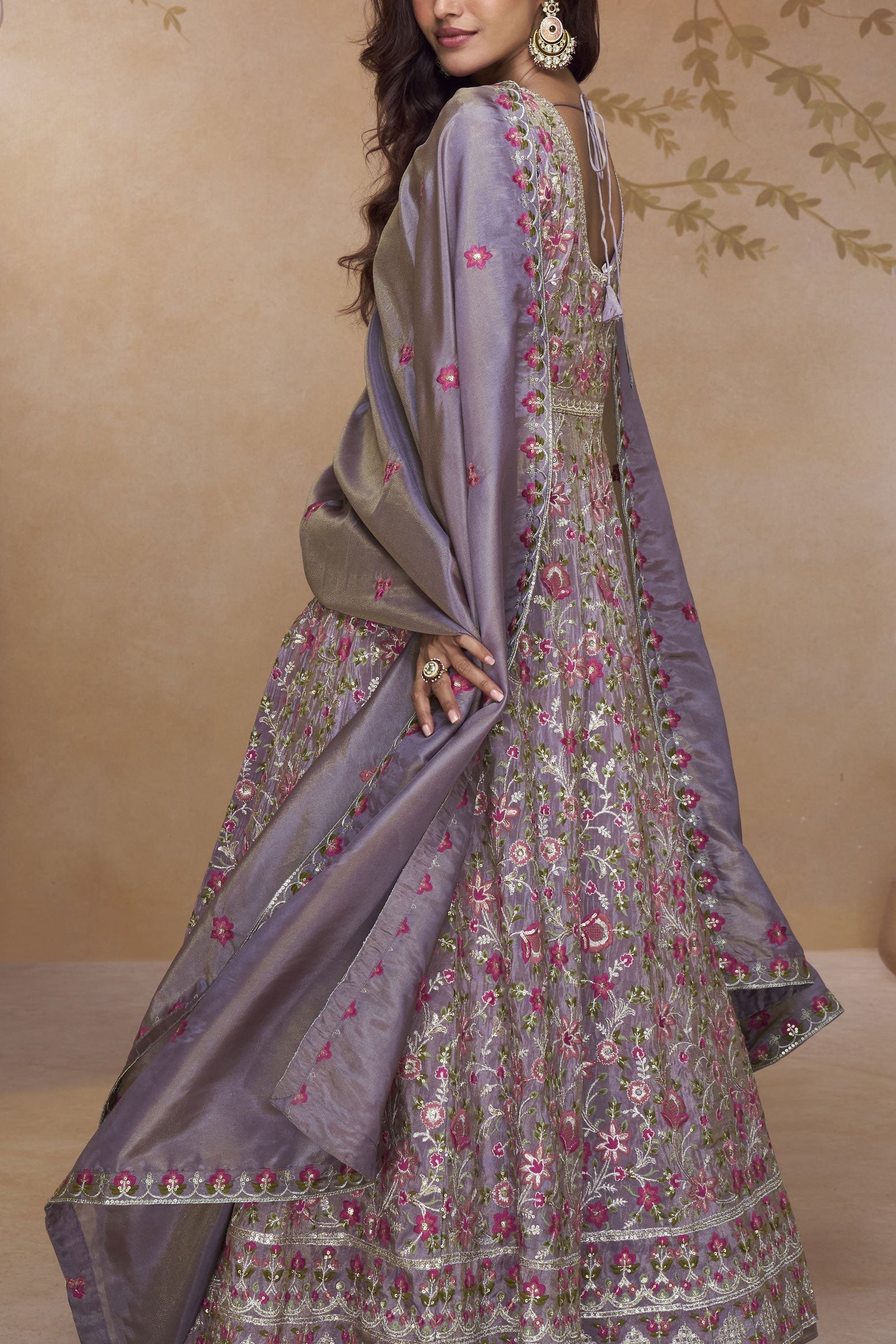 Purple Readymade Embroidered Silk Skirt Suit-SS833_3_SareeButa.com