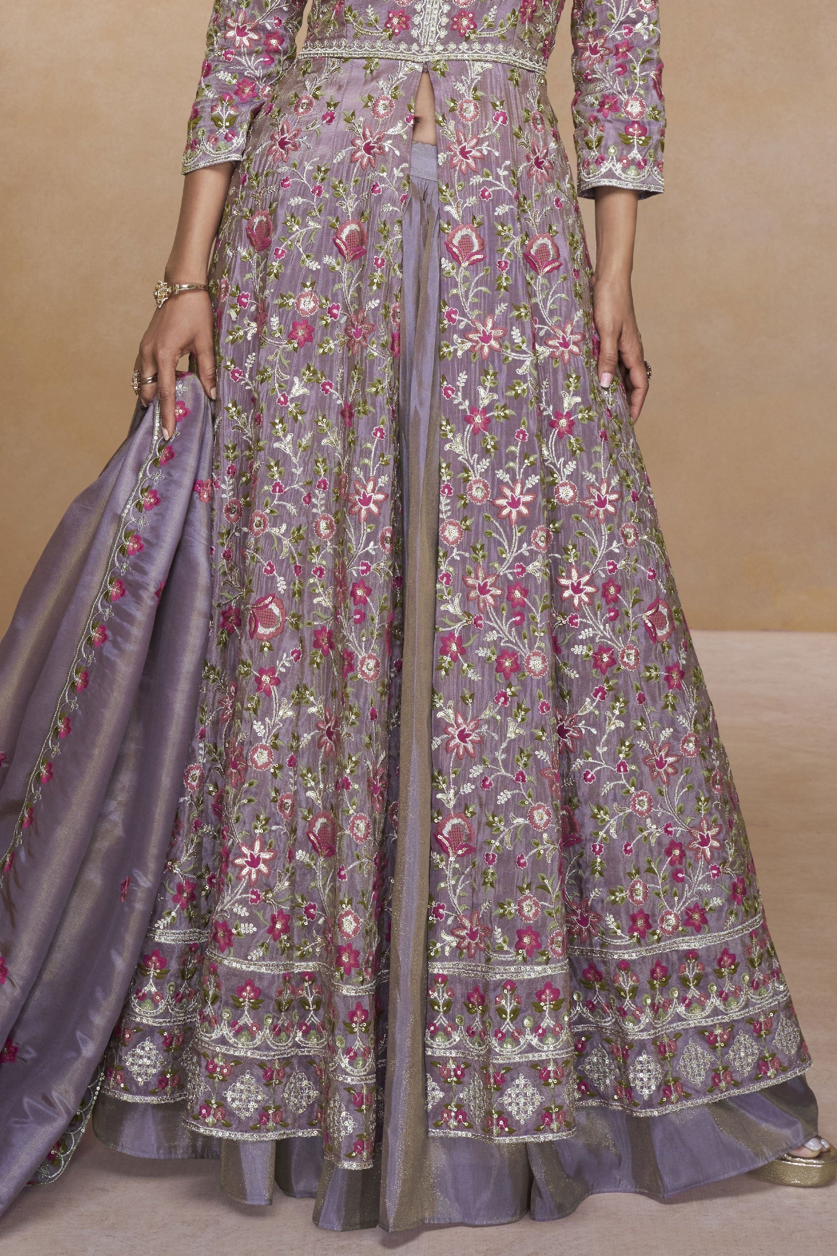 Purple Readymade Embroidered Silk Skirt Suit-SS833_4_SareeButa.com