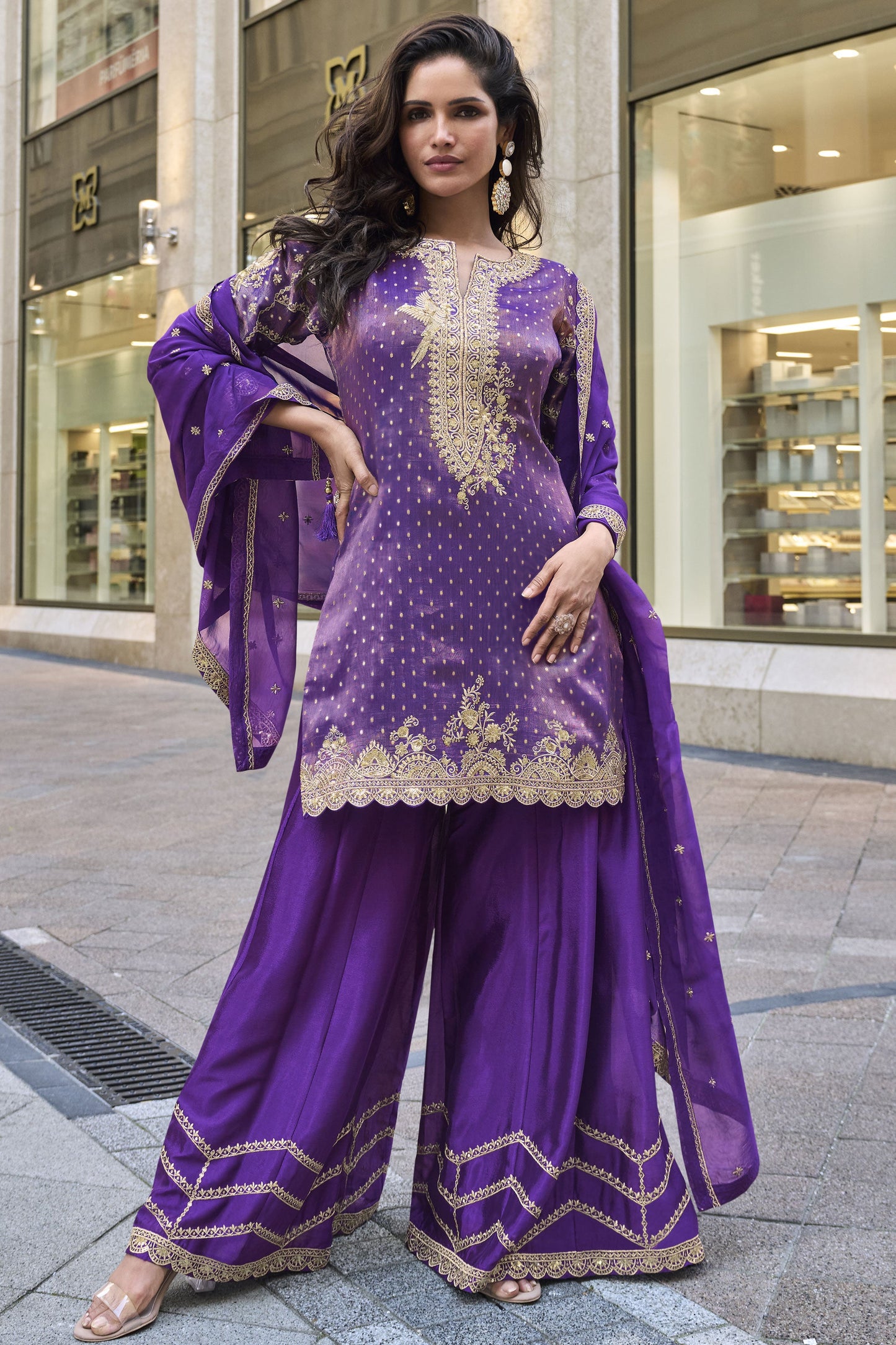 Purple Readymade Embroidered Viscose Silk Suit-SS920_1_SareeButa.com