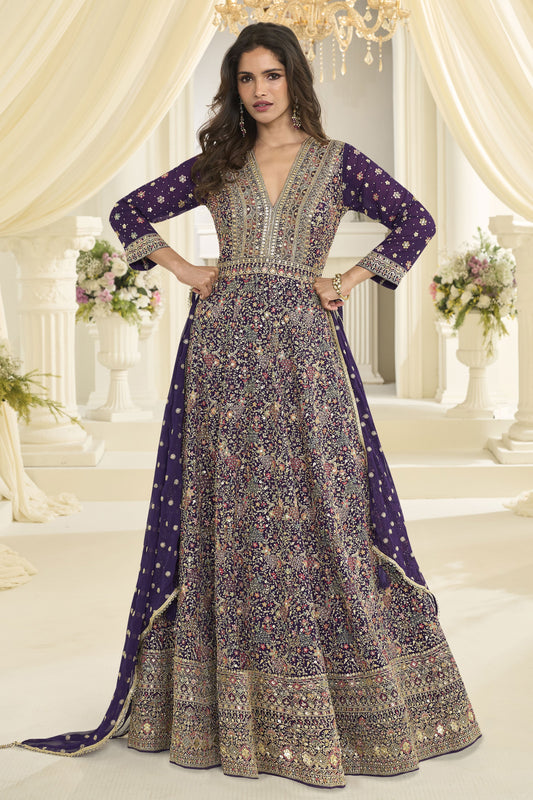 Purple Readymade Georgette Gown with Dupatta-SAR12146_1_SareeButa.com