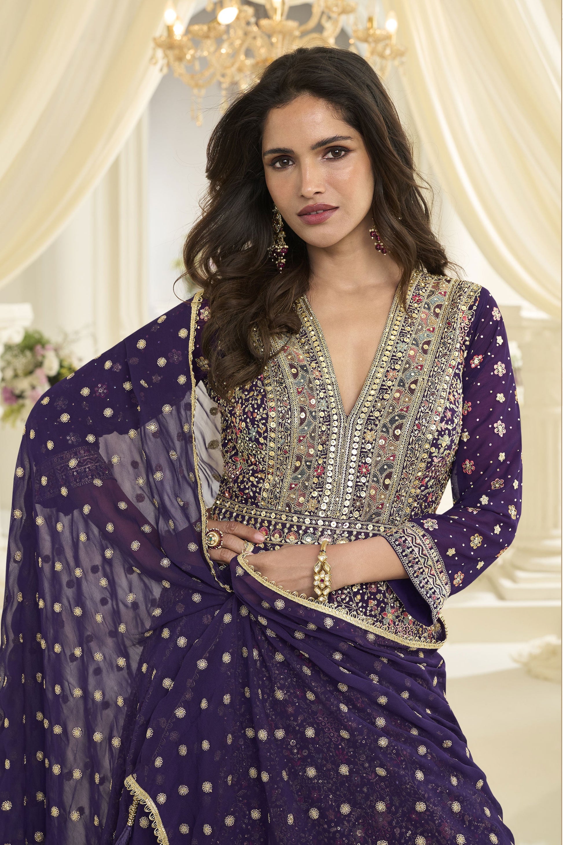 Purple Readymade Georgette Gown with Dupatta-SAR12146_2_SareeButa.com