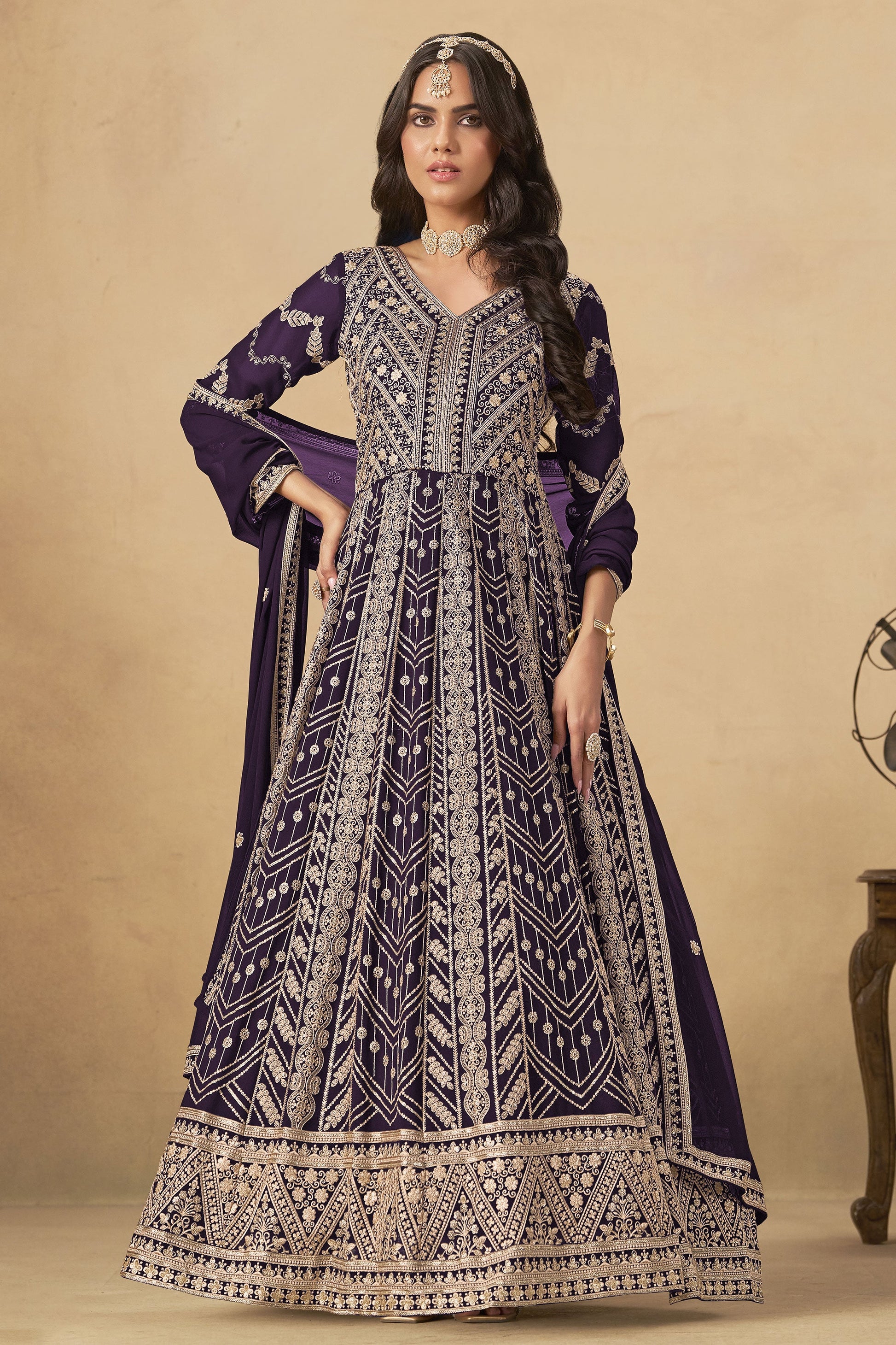 Purple Readymade Georgette Gown with Dupatta-SS533_1_SareeButa.com
