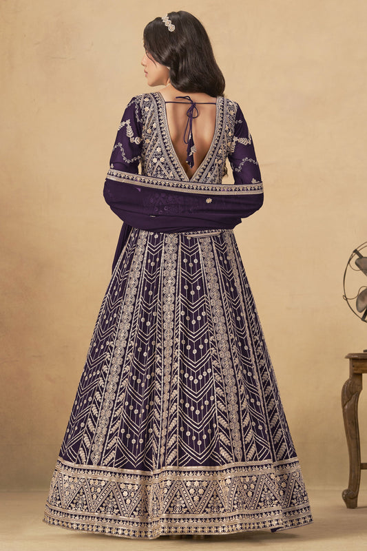 Purple Readymade Georgette Gown with Dupatta-SS533_2_SareeButa.com