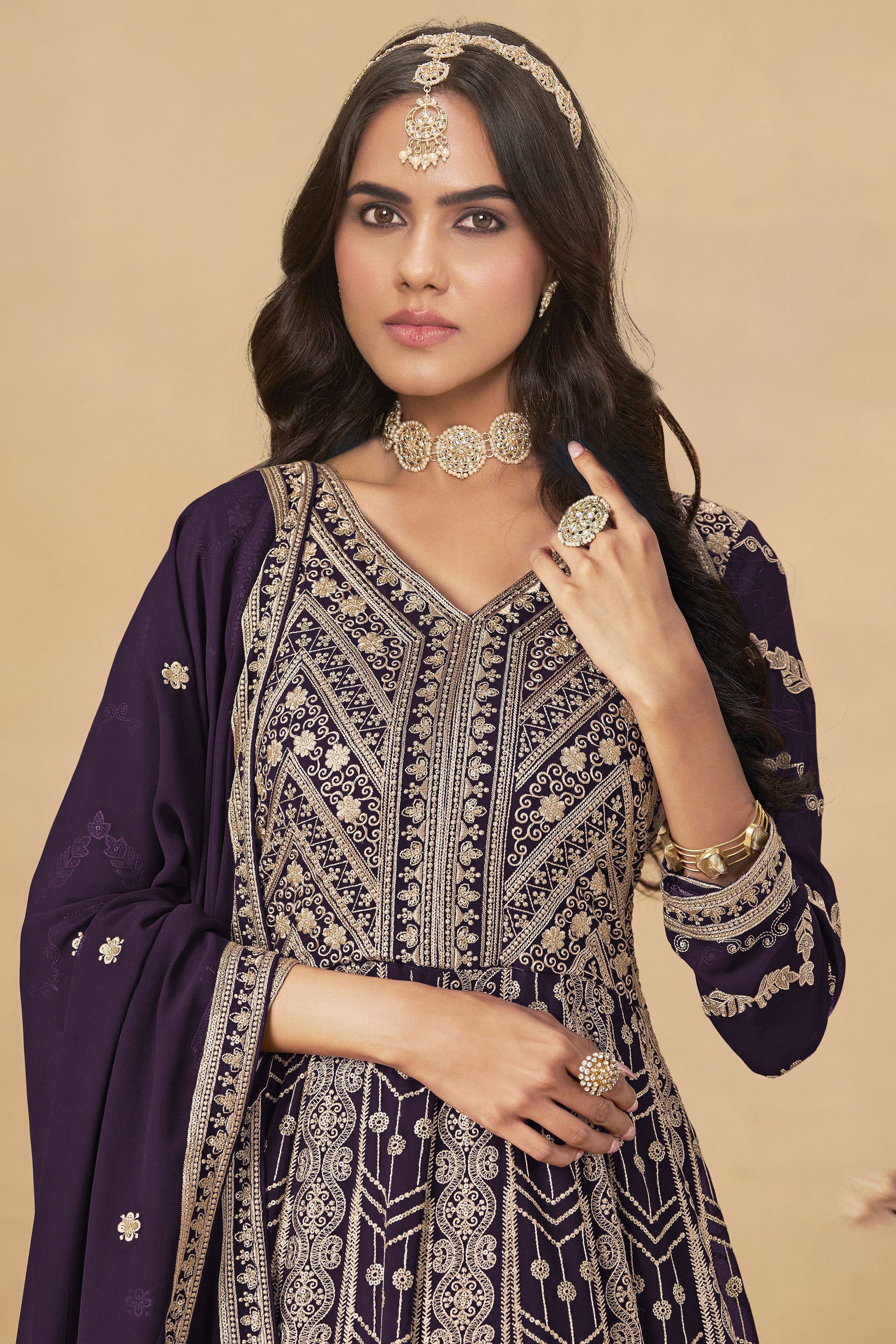 Purple Readymade Georgette Gown with Dupatta-SS533_3_SareeButa.com