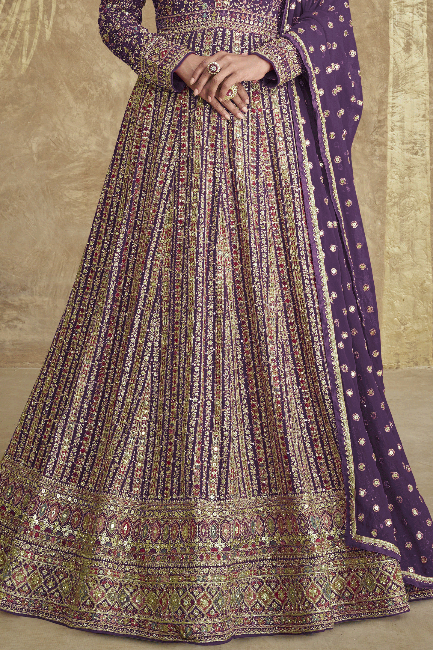 Purple Readymade Heavy Work Georgette Gown with Dupatta-SS612_3_SareeButa.com