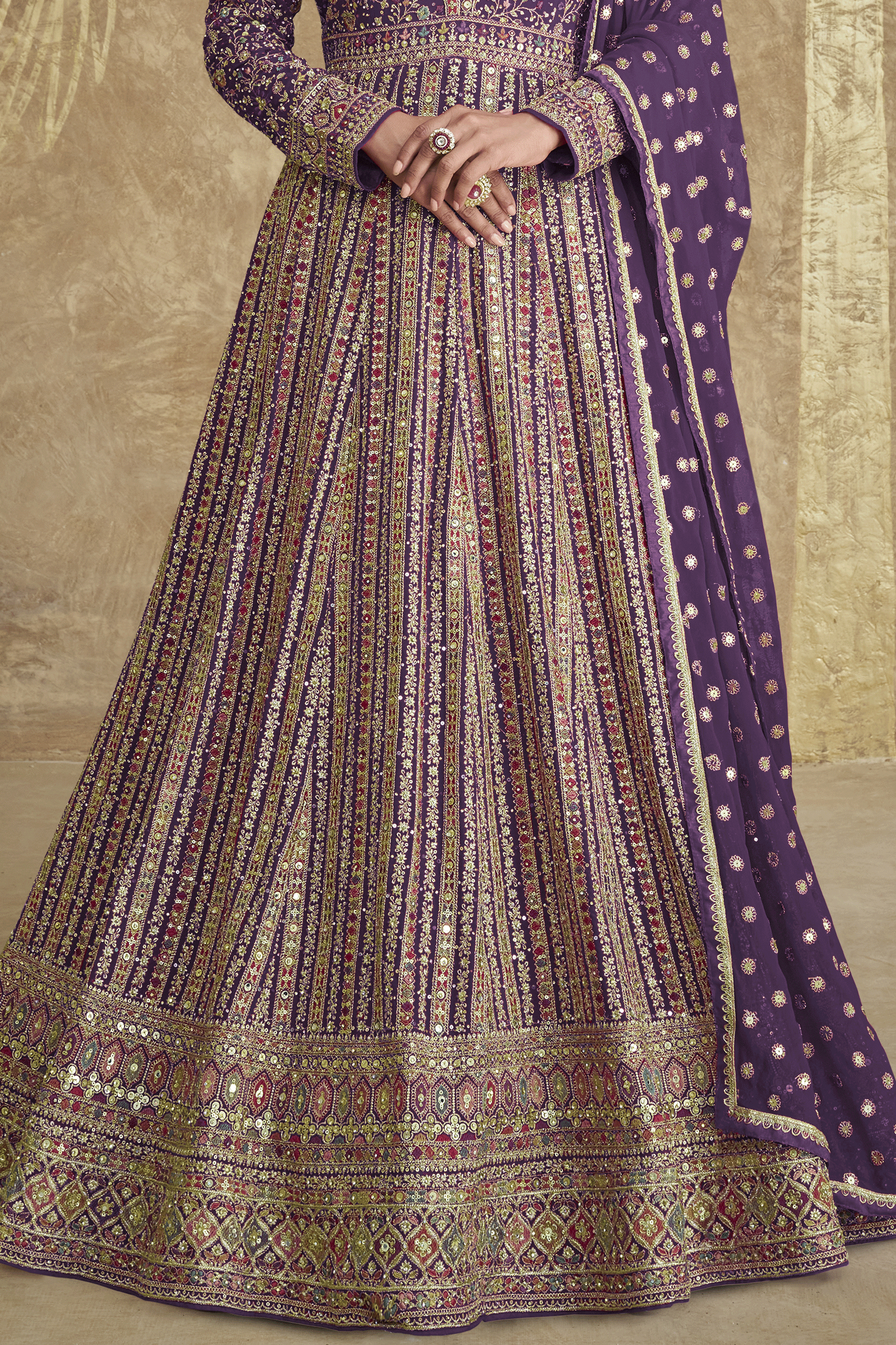 Purple Readymade Heavy Work Georgette Gown with Dupatta-SS612_3_SareeButa.com