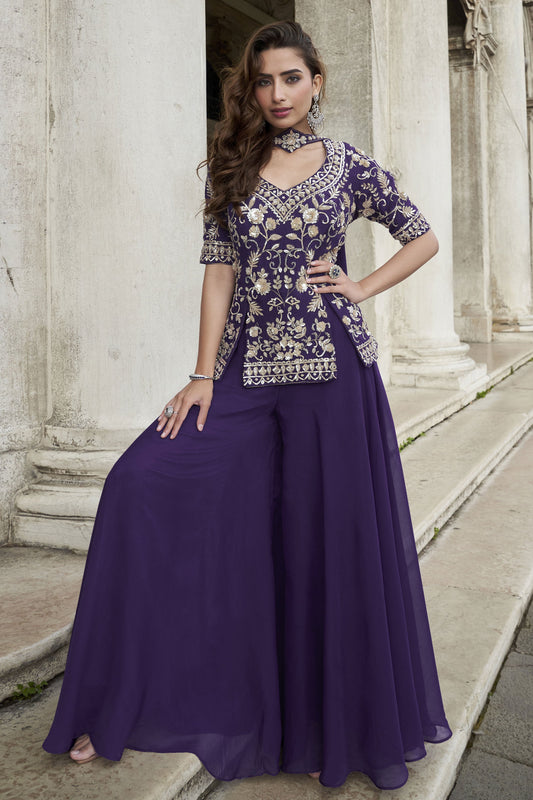 Purple Readymade Organza Silk Palazzo Set-SS875_1_SareeButa.com