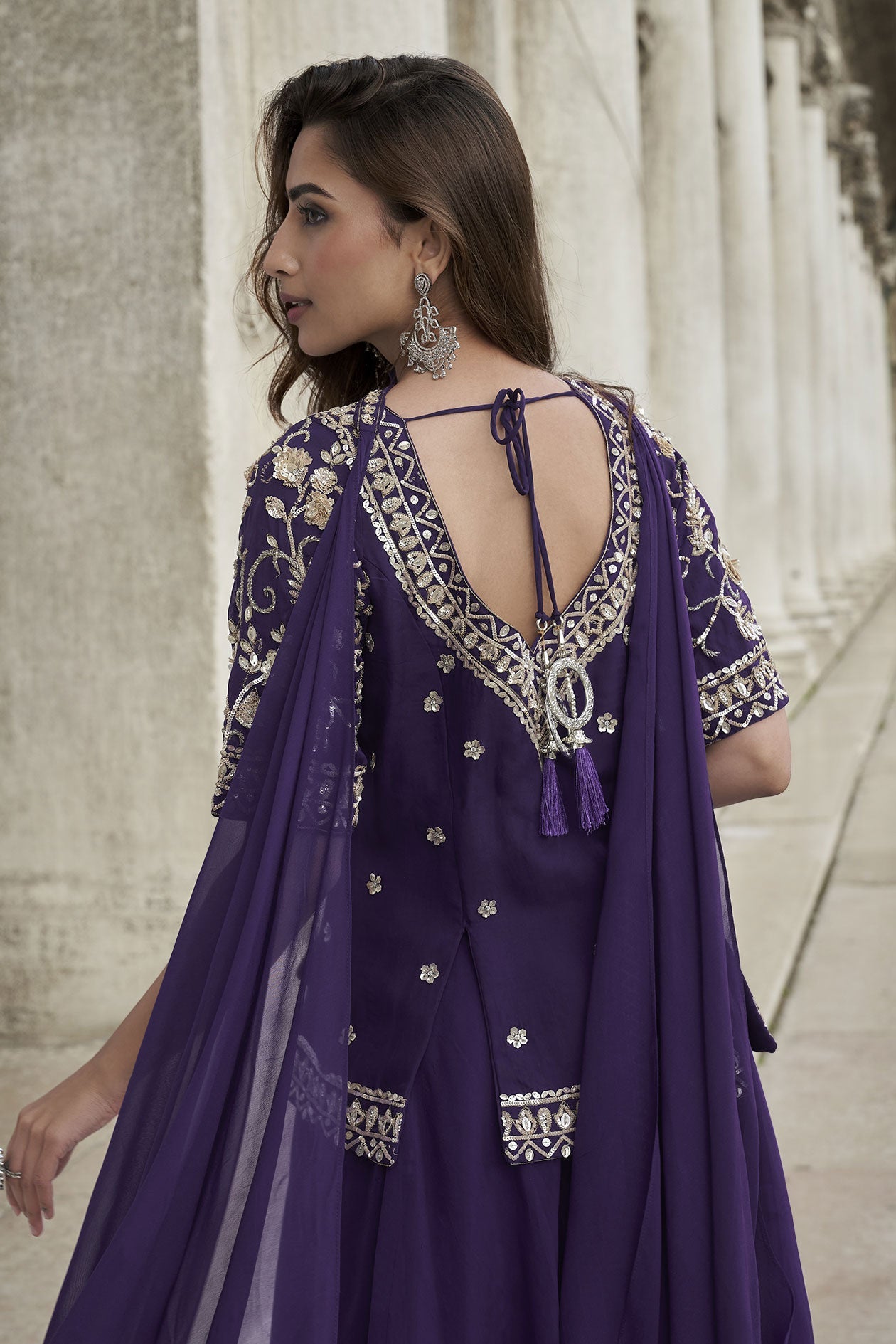 Purple Readymade Organza Silk Palazzo Set-SS875_3_SareeButa.com