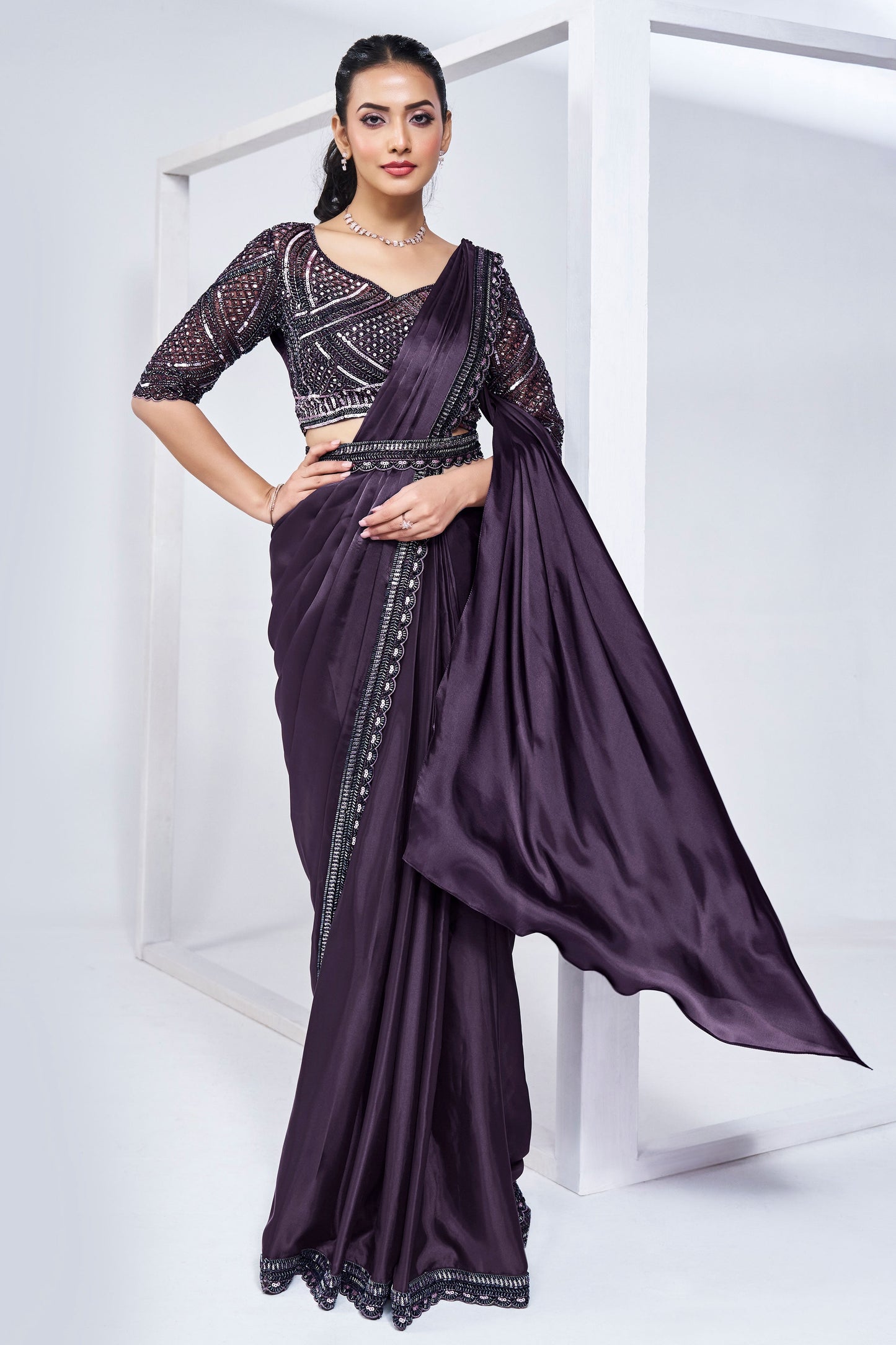 Purple Satin Silk Readymade Saree-ZB133058_1_SareeButa.com