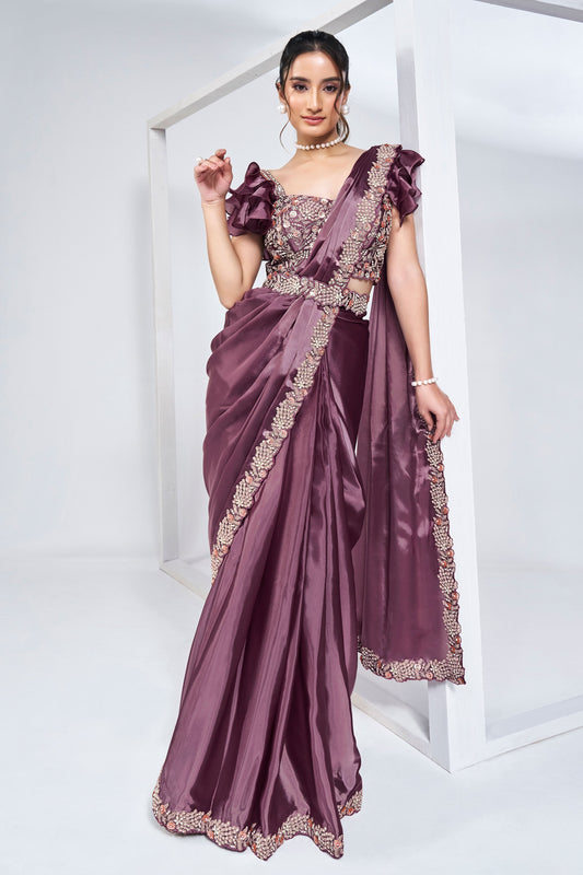 Purple Satin Silk Readymade Saree-ZB133211_1_SareeButa.com